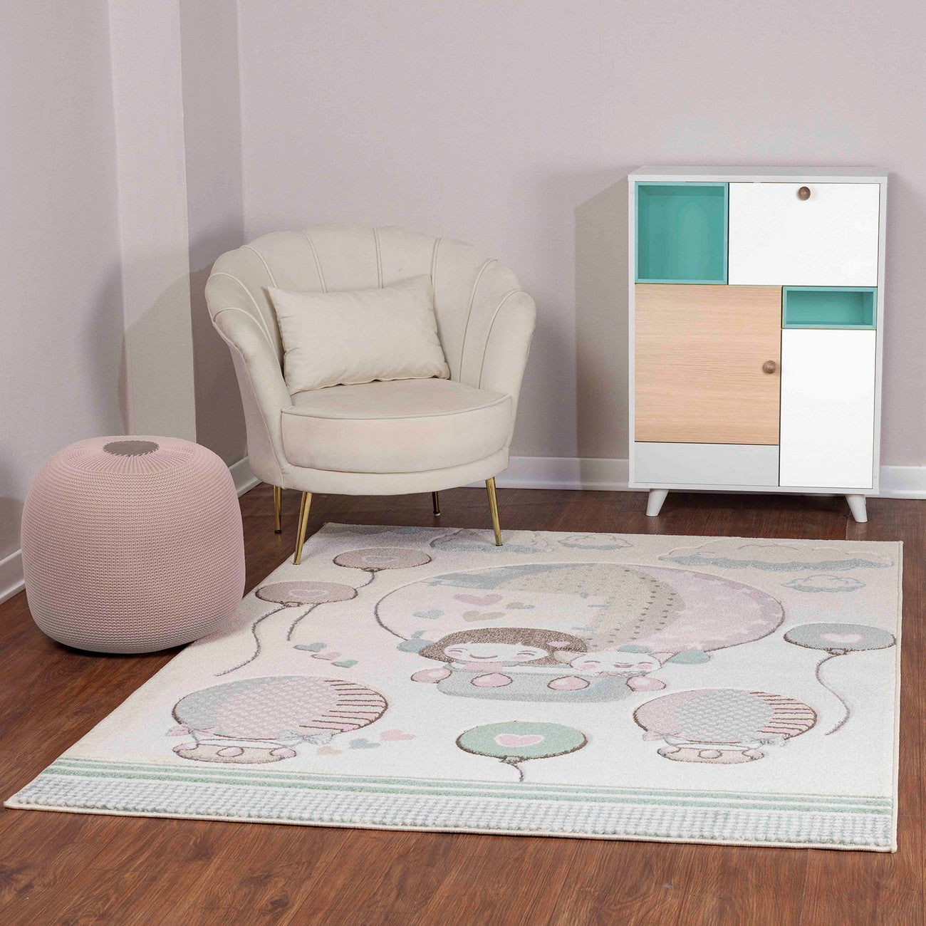 CUTE LOON Modern Beige/Pink Kids Room Rug Roomscene