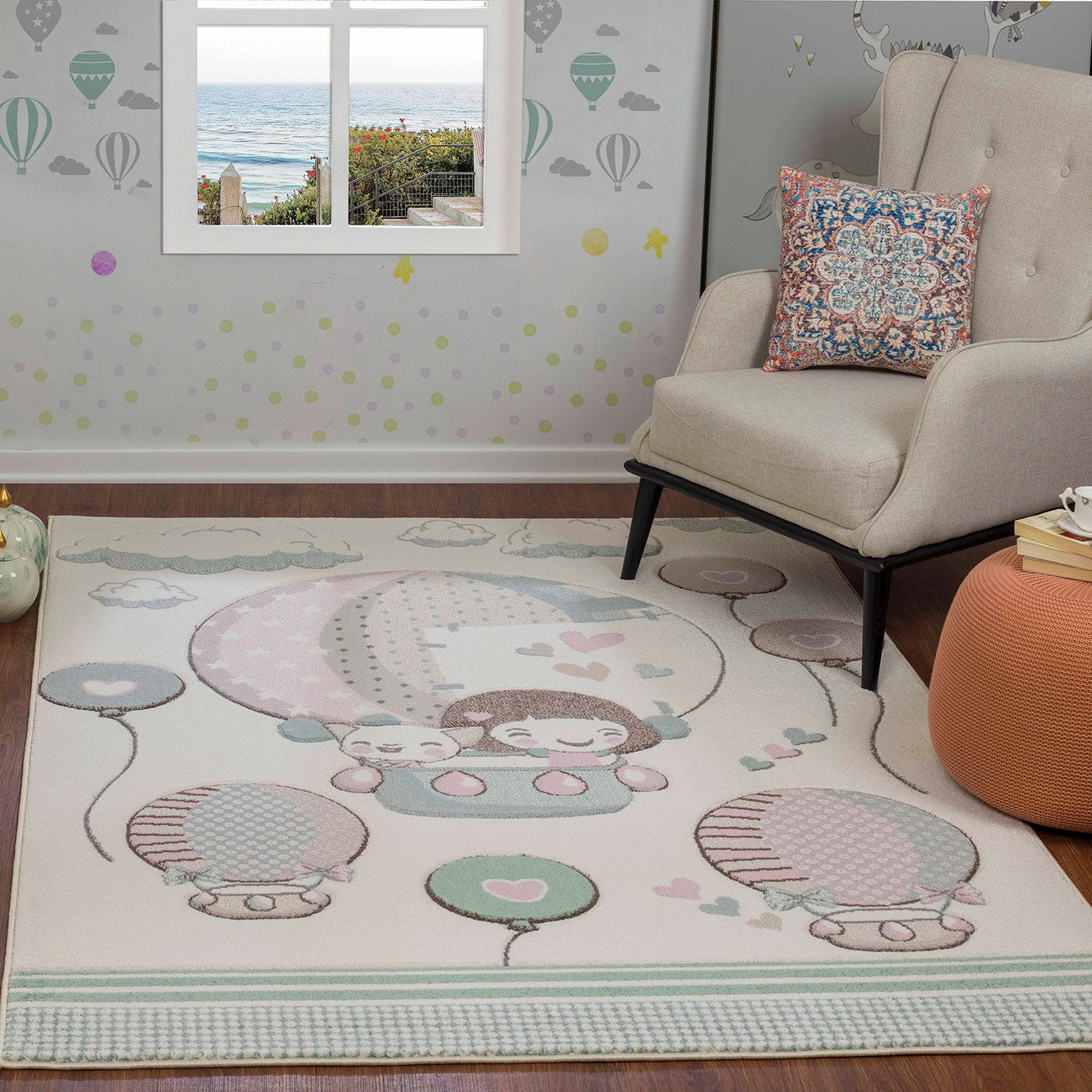 CUTE LOON Modern Beige/Pink Kids Room Rug Roomscene