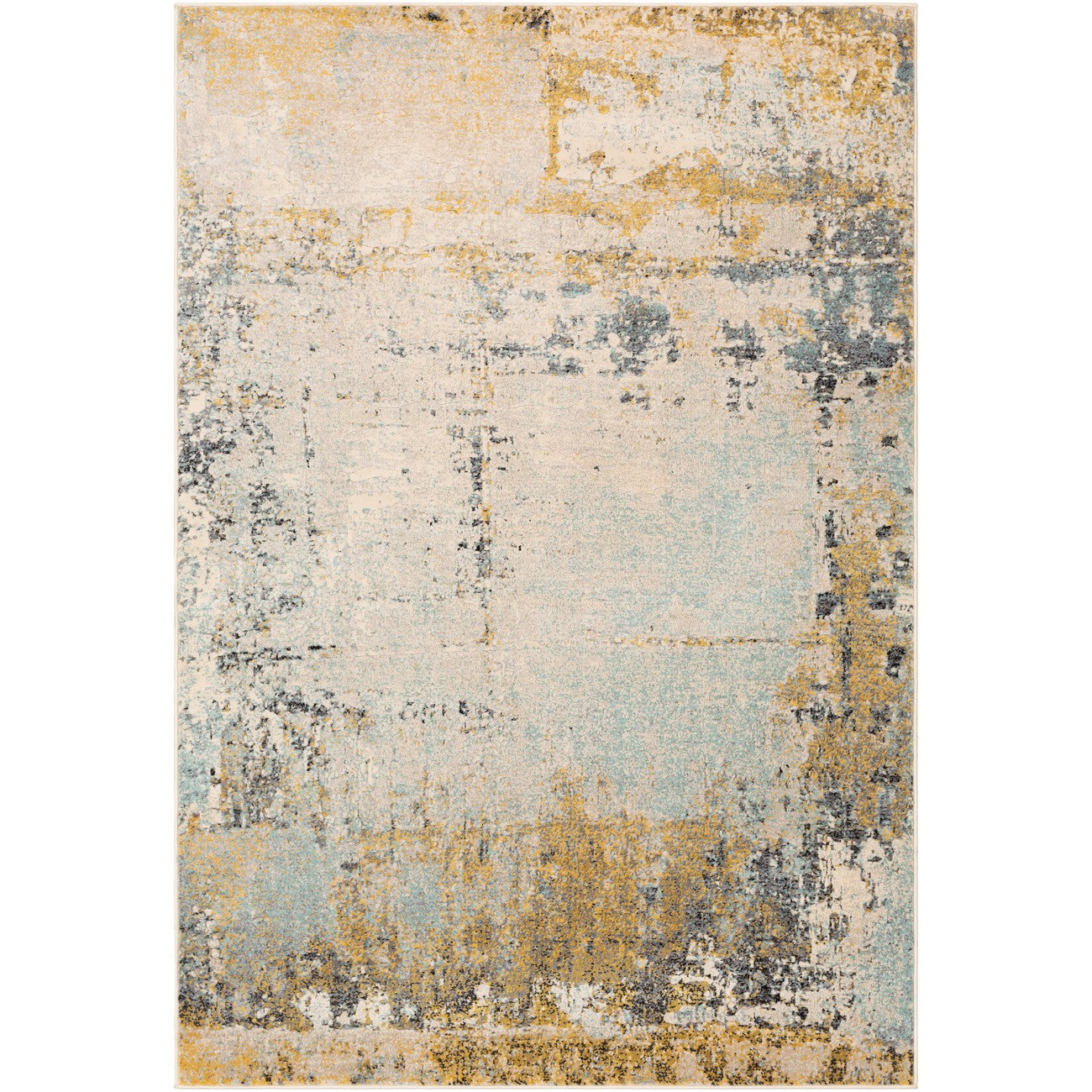 BELLATRIX Abstract Modern Marble Mustard Area Rug Flat