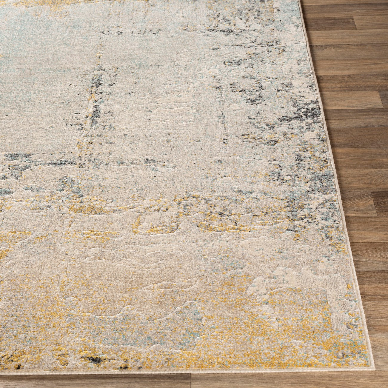 BELLATRIX Abstract Modern Marble Mustard Area Rug Front