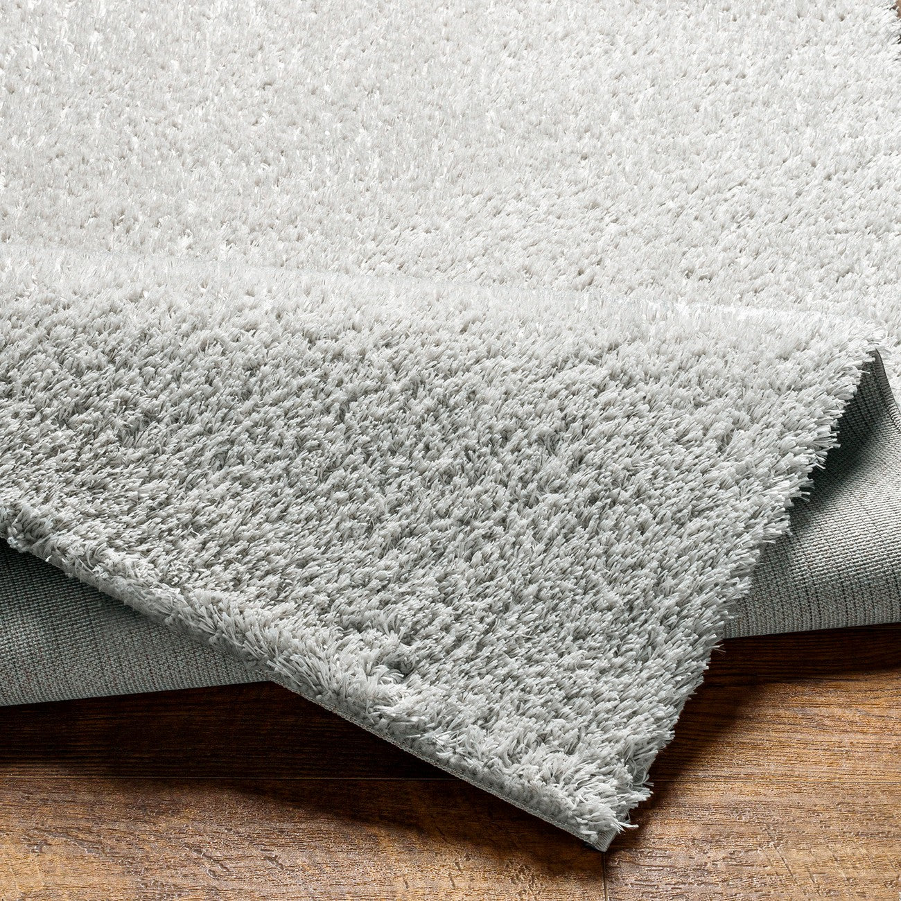 ADLEY Round Shaggy Modern Plush Pile Light Grey Area Rug Fold