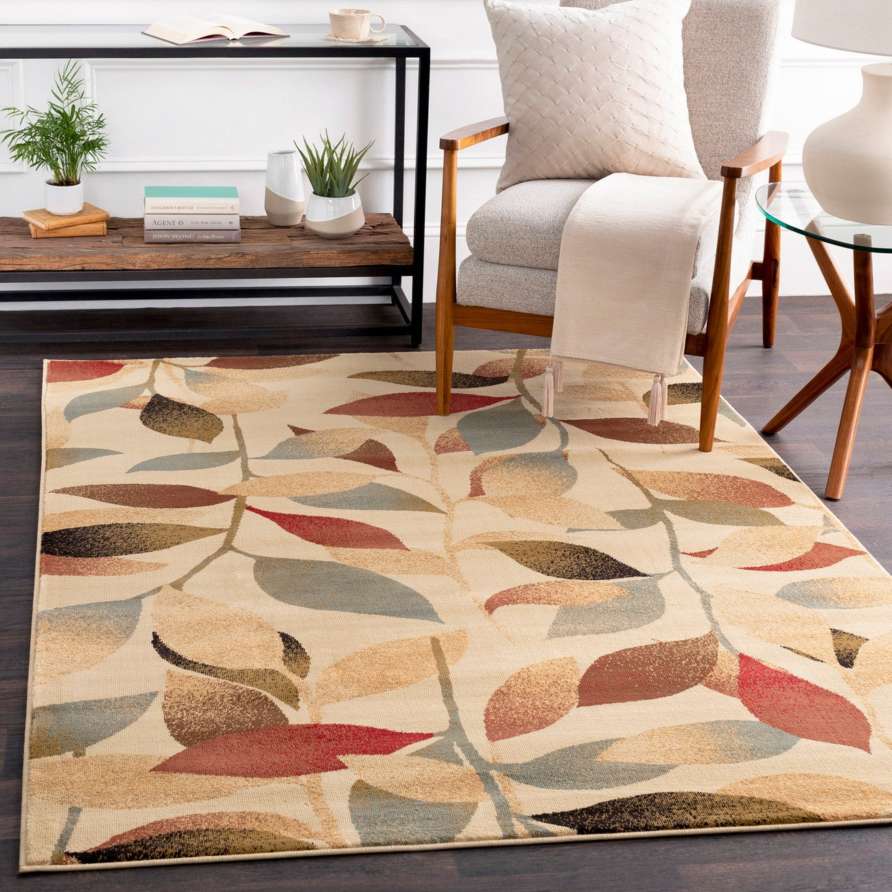DAMALI Scandi Modern White/Dark Red Area Rug Roomscene