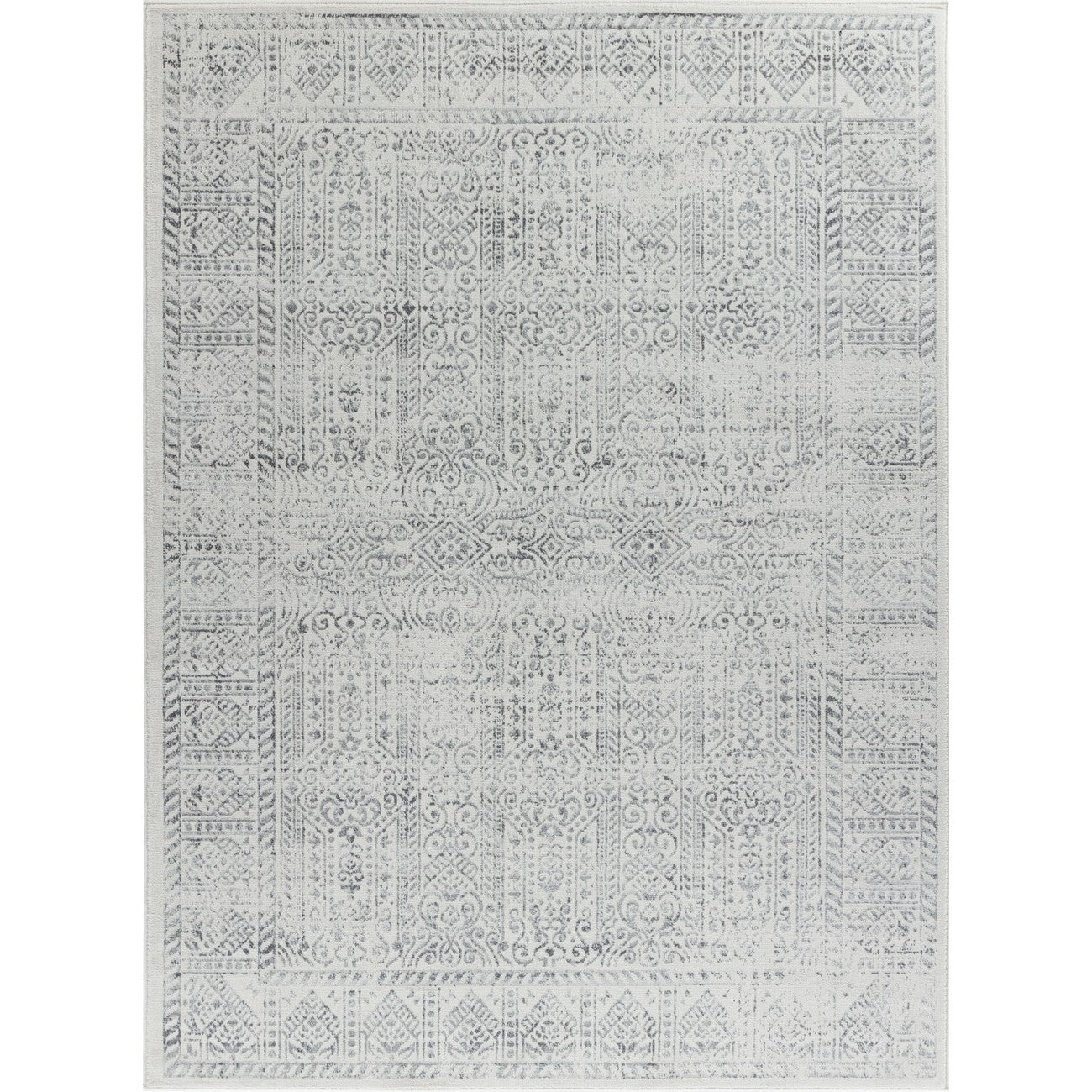 DANIA Vintage Traditional Oriental Boho Grey/Ivory Area Rug Flat