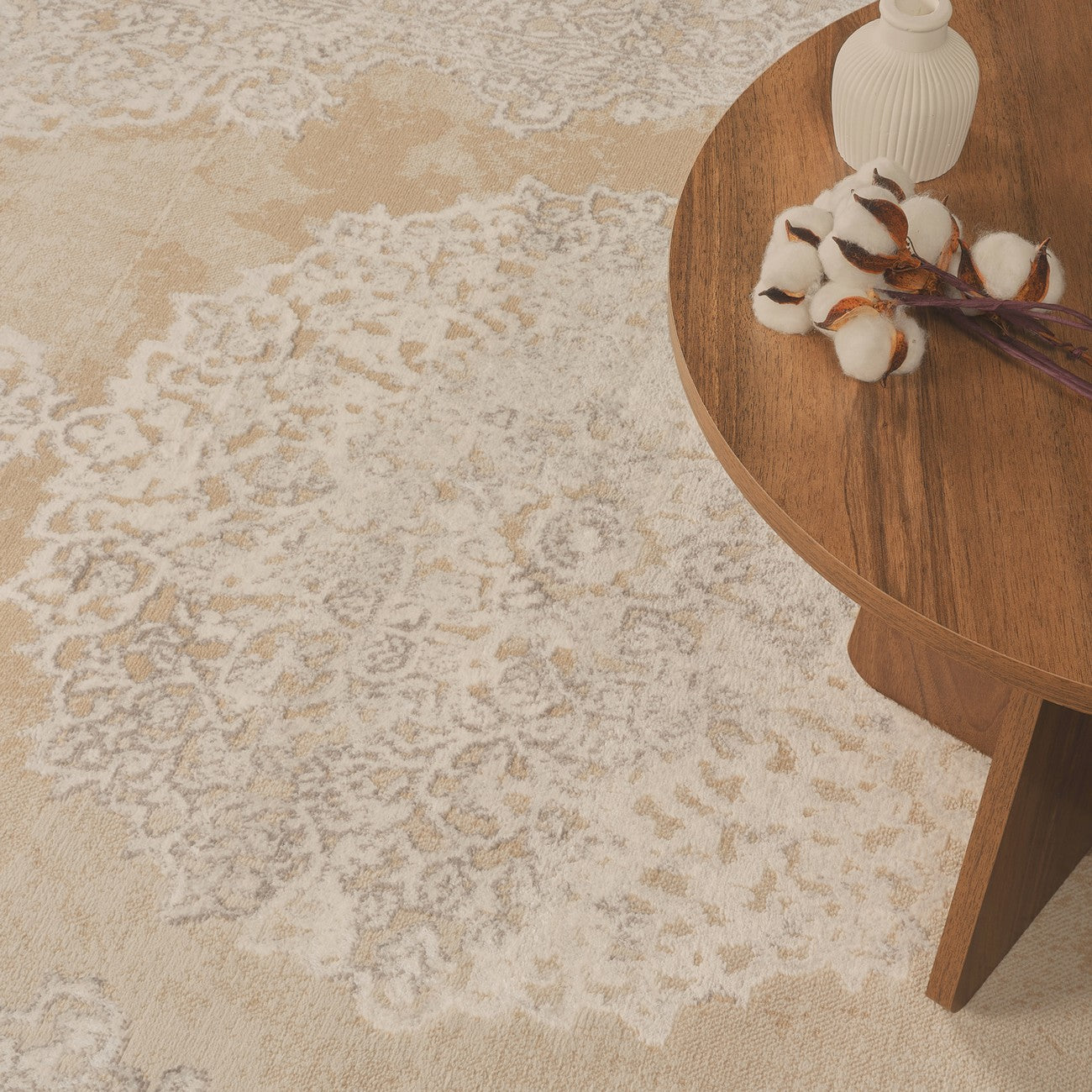 DEFNE Vintage Traditional Oriental Boho Beige/White Area Rug Styleshot