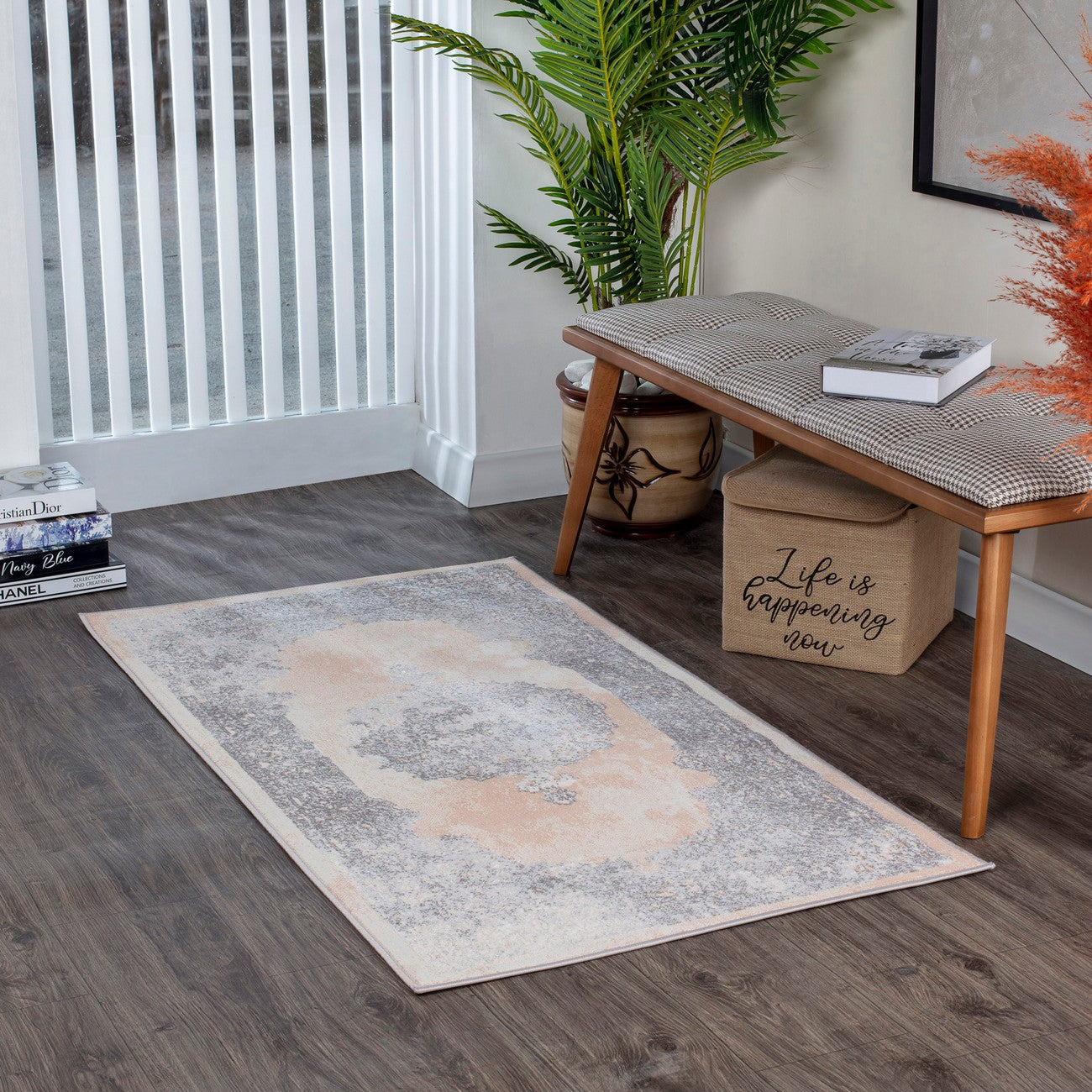 DEFNE Vintage Traditional Oriental Boho Beige/White Area Rug Roomscene
