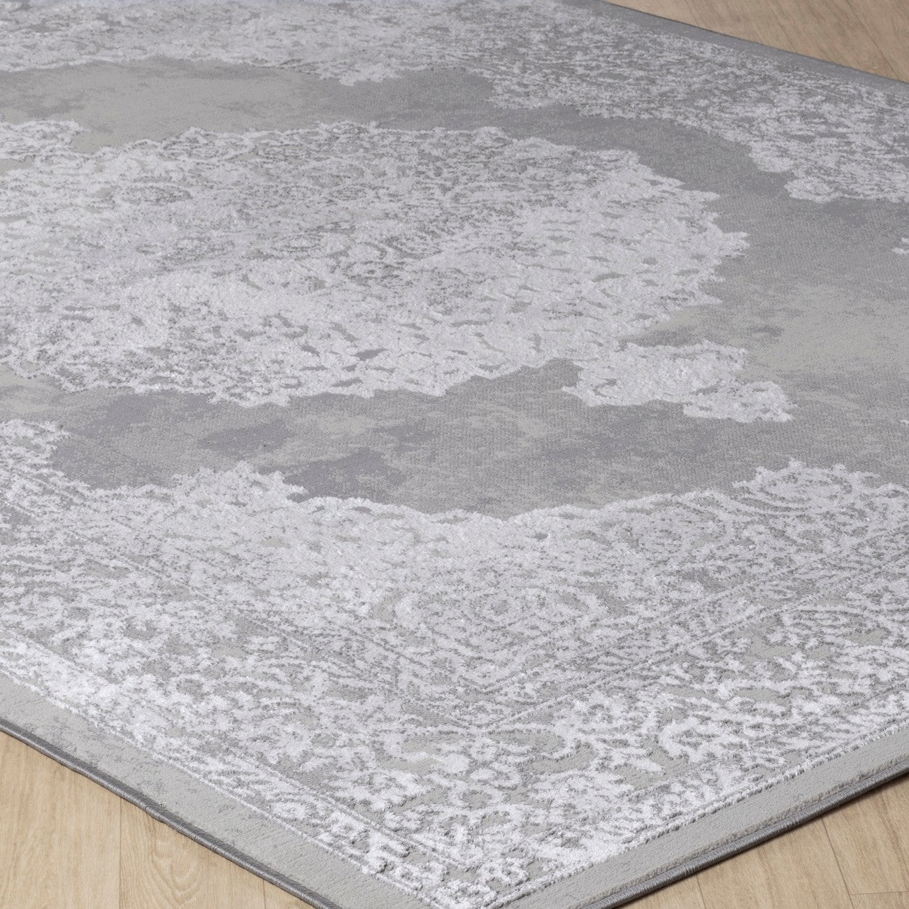 DEFNE Vintage Traditional Oriental Boho White/Grey Area Rug Corner