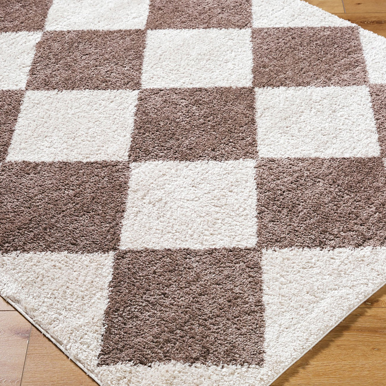 DELINE Machine Washable Modern Shaggy Dark Brown Area Rug Corner