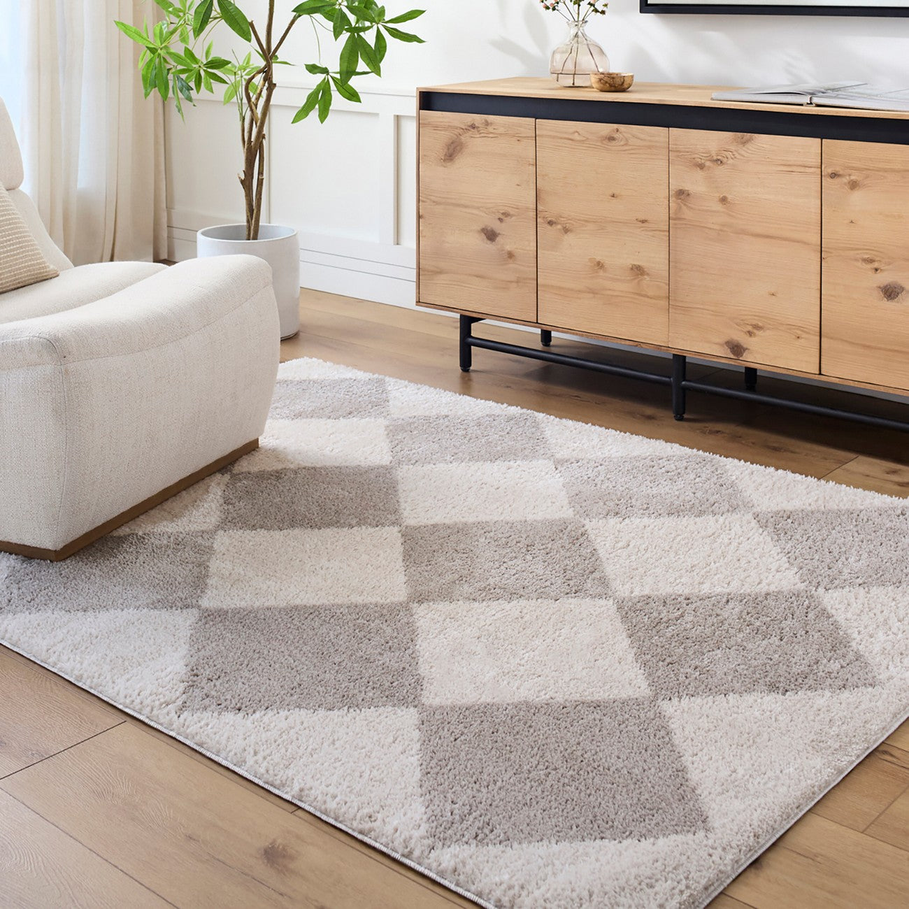DELINE Machine Washable Modern Shaggy Medium Grey Area Rug Roomscene