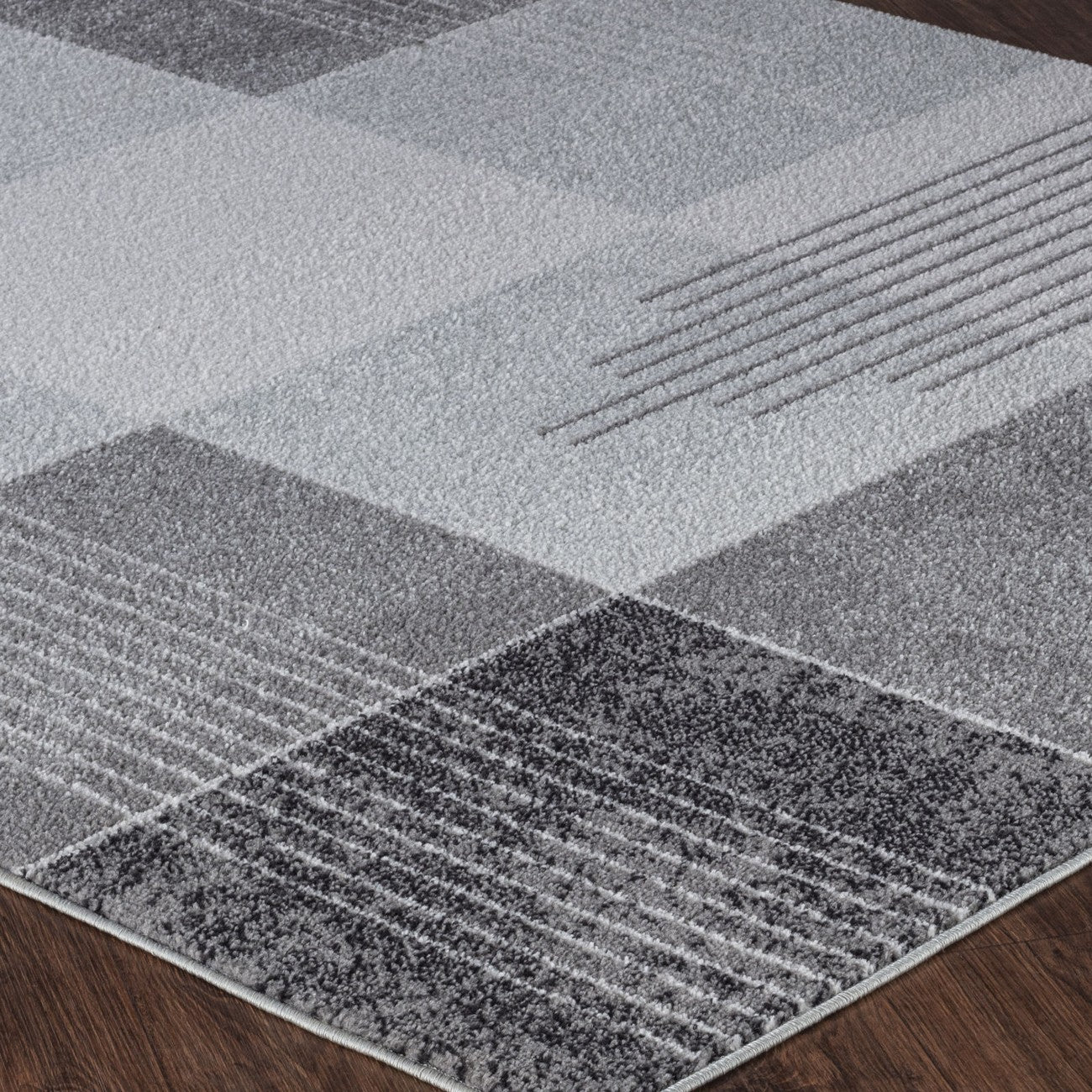 DENISE Scandi Geometric Black Area Rug Corner