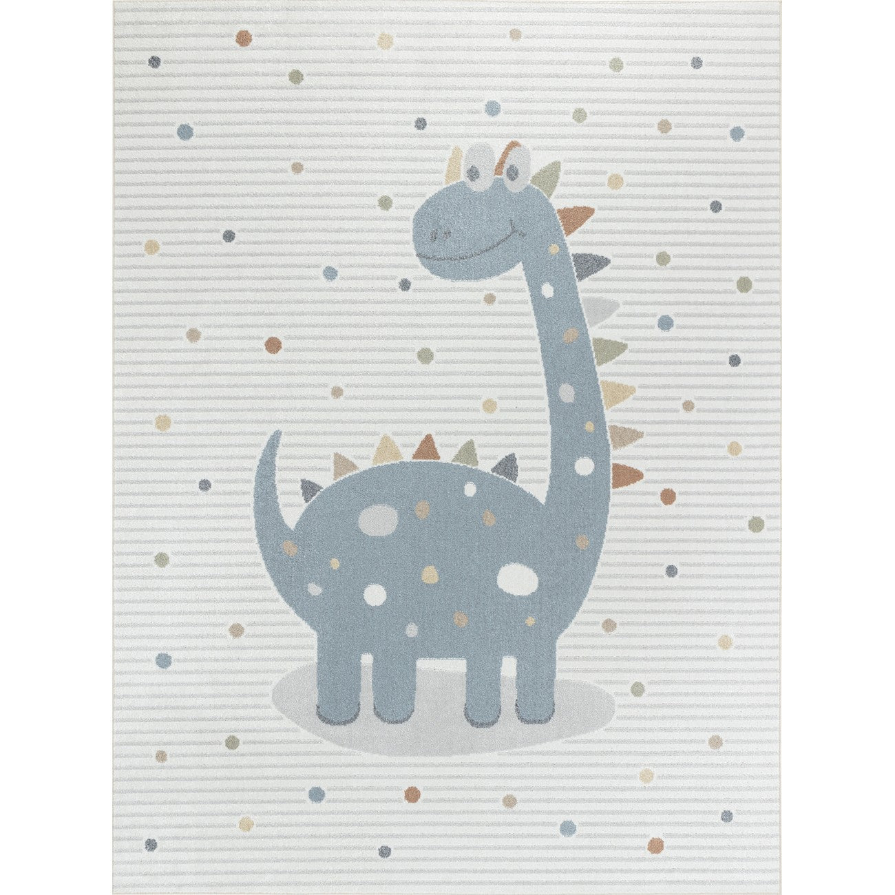 DINO Machine Washable Beige/Grey Kids Room Rug Flat