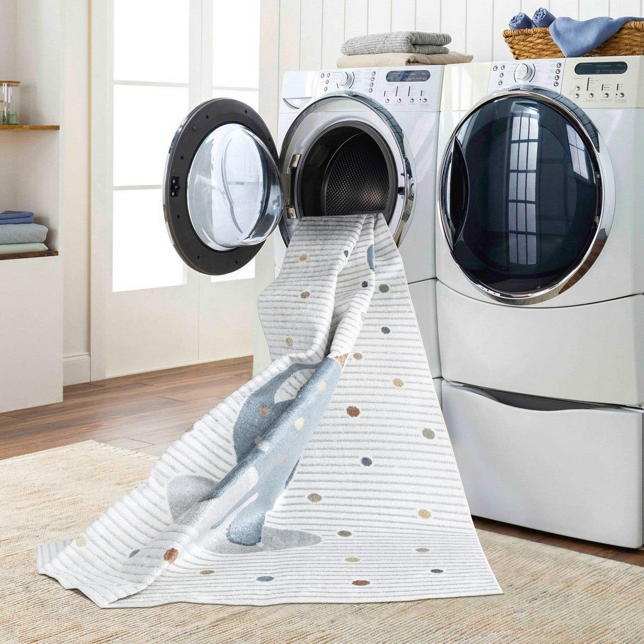 DINO Machine Washable Beige/Grey Kids Room Rug Styleshot