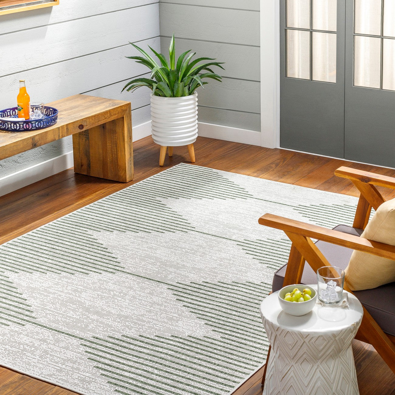 DOLLY Indoor & Outdoor Global Moss/Grey Area Rug