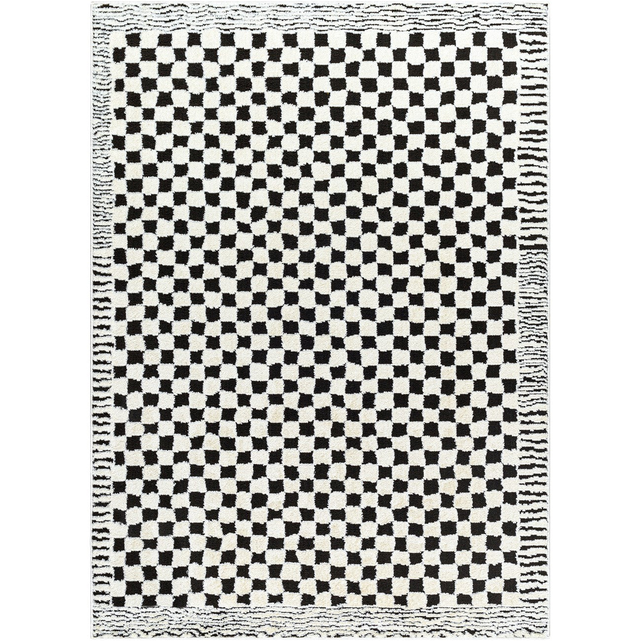 EKTA Scandi Modern High Pile Ivory/Black Checkered Area Rug