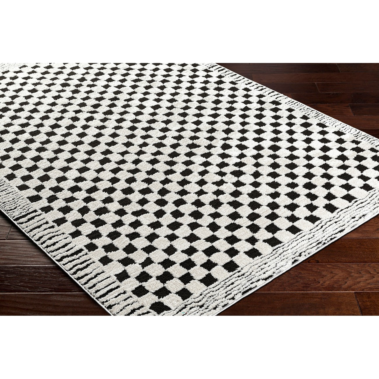 EKTA Scandi Modern High Pile Ivory/Black Checkered Area Rug