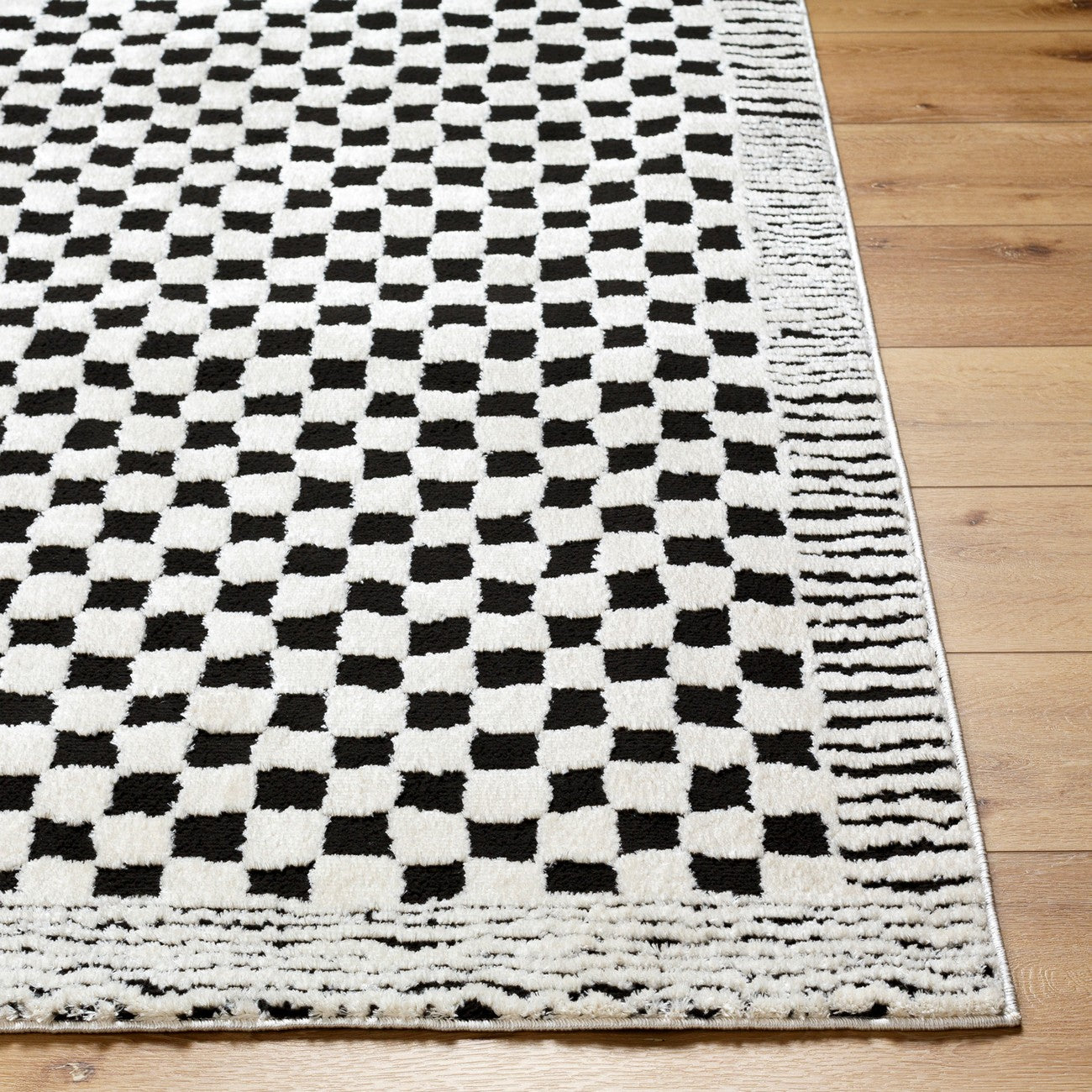 EKTA Scandi Modern High Pile Ivory/Black Checkered Area Rug
