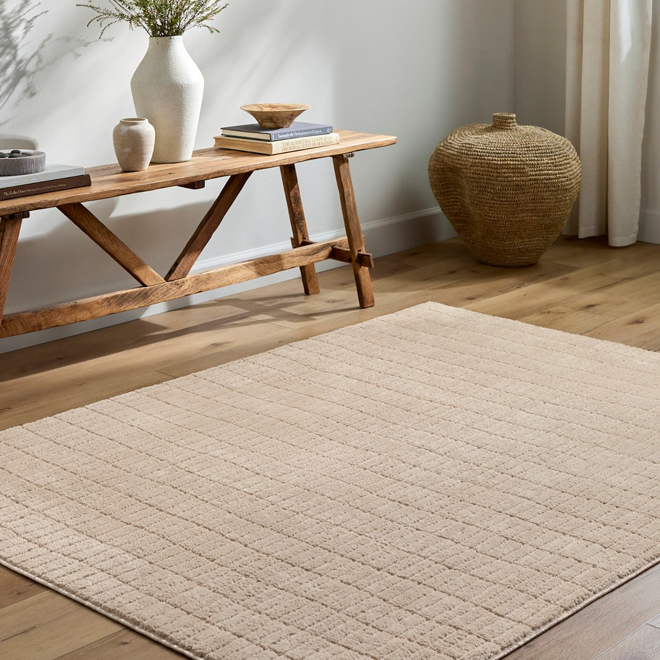 ELIANA Our PNW Home x Livabliss Scandi High Pile Light Beige Area Rug Roomscene