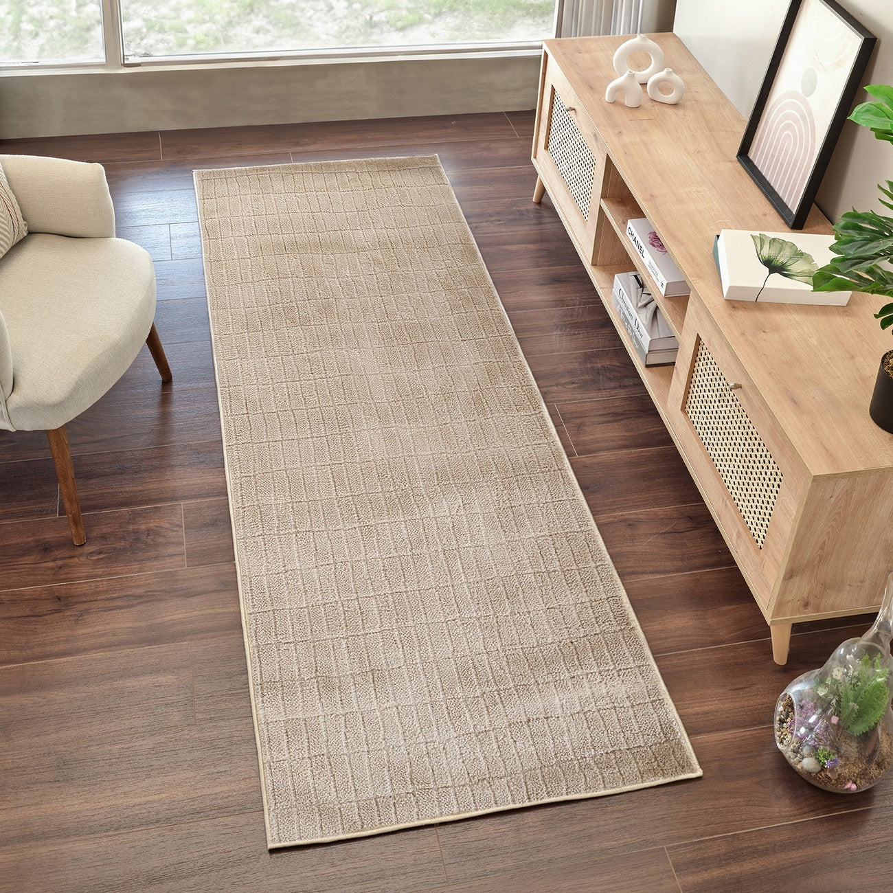 ELIANA Our PNW Home x Livabliss Scandi High Pile Light Beige Area Rug Roomscene