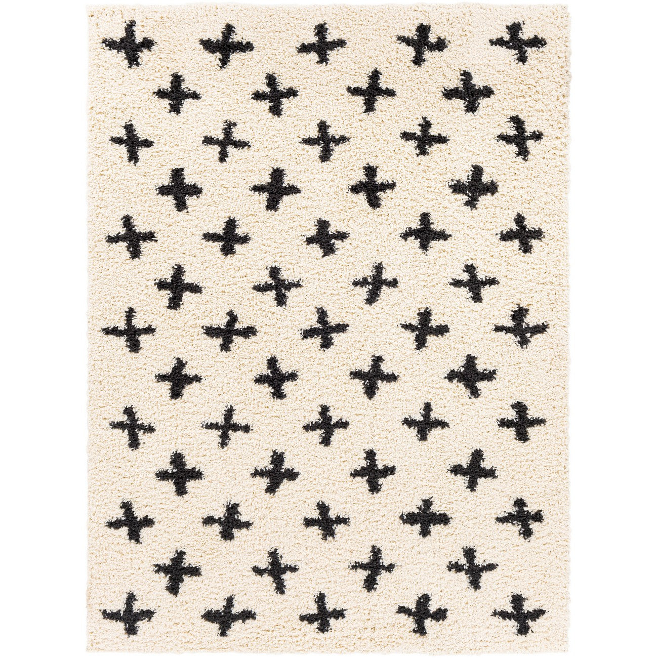 ELIZA Shaggy Modern Plush Pile Cream Area Rug Flat