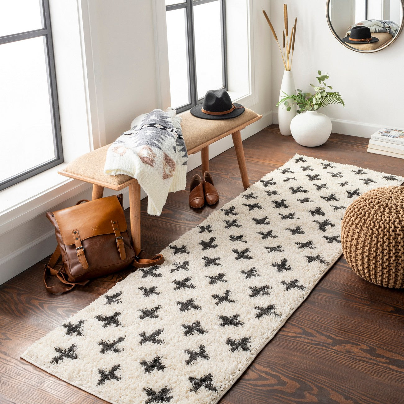 ELIZA Shaggy Modern Plush Pile Cream Area Rug Roomscene