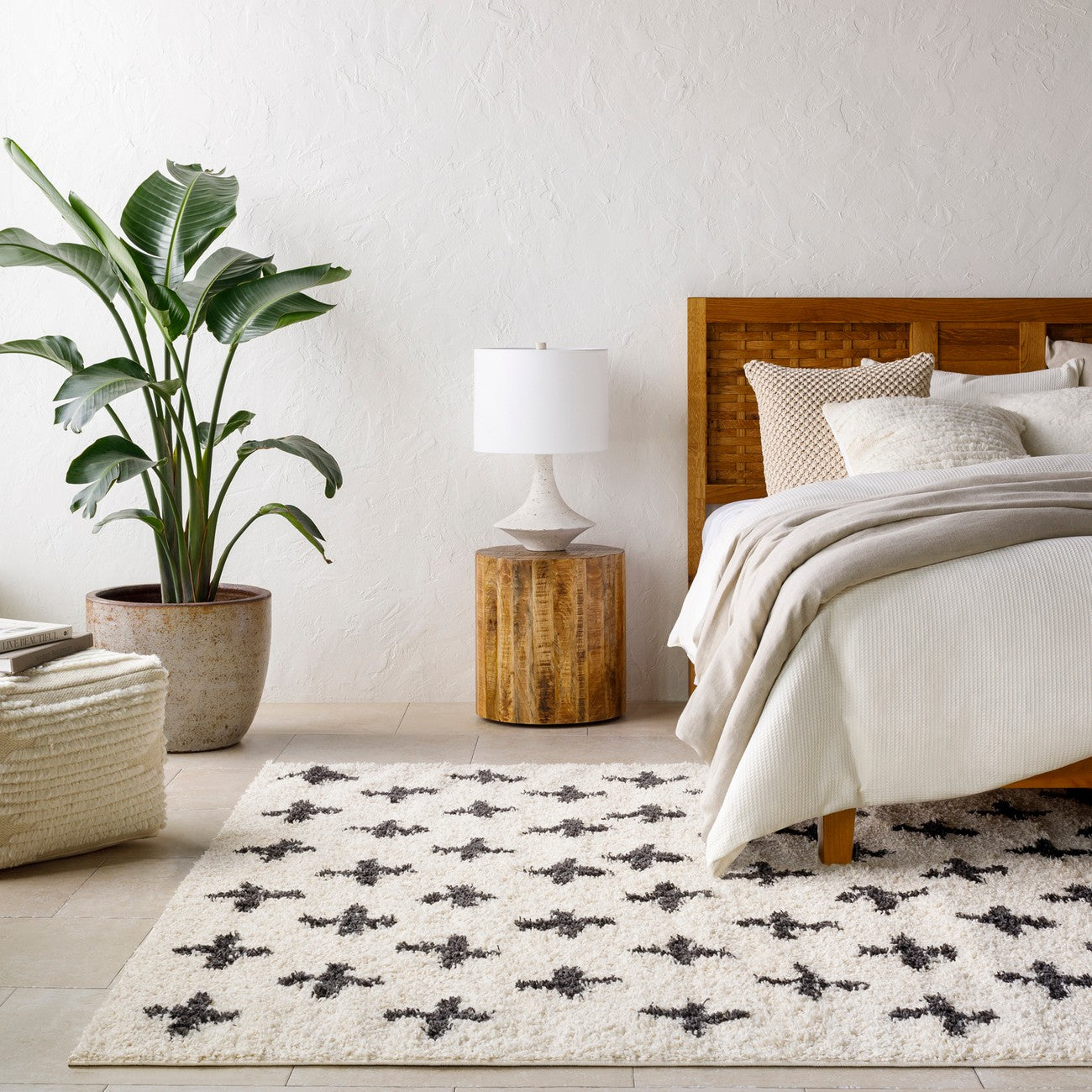 ELIZA Shaggy Modern Plush Pile Cream Area Rug Roomscene