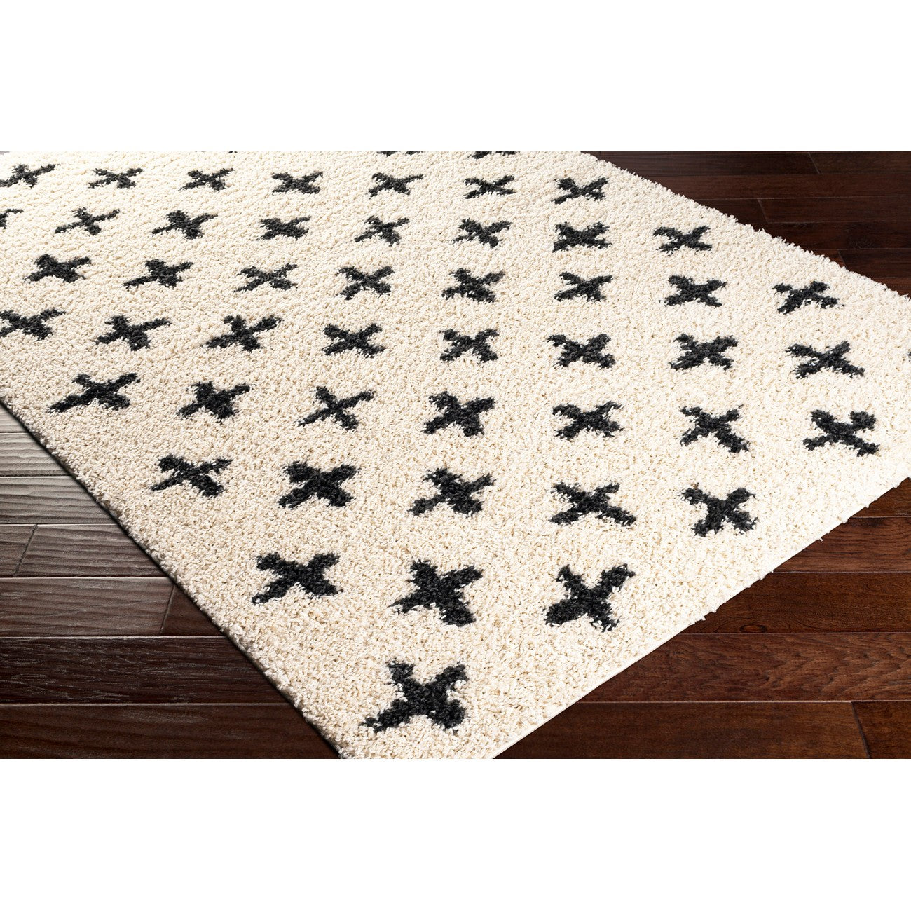 ELIZA Shaggy Modern Plush Pile Cream Area Rug Corner