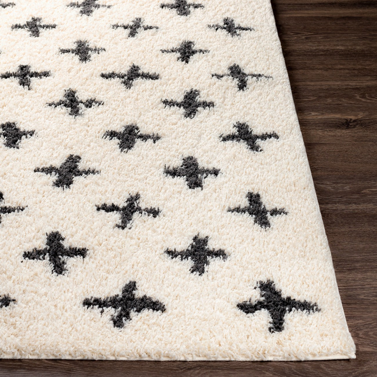 ELIZA Shaggy Modern Plush Pile Cream Area Rug Front