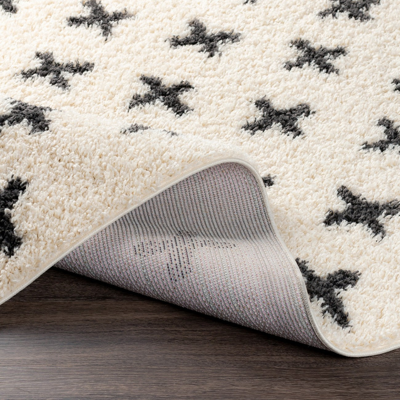 ELIZA Shaggy Modern Plush Pile Cream Area Rug Fold