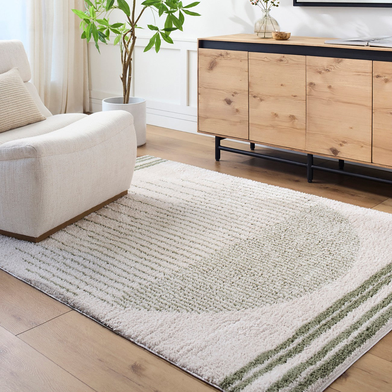 ENSO3 Machine Washable Modern Shaggy Grass Green Area Rug Roomscene