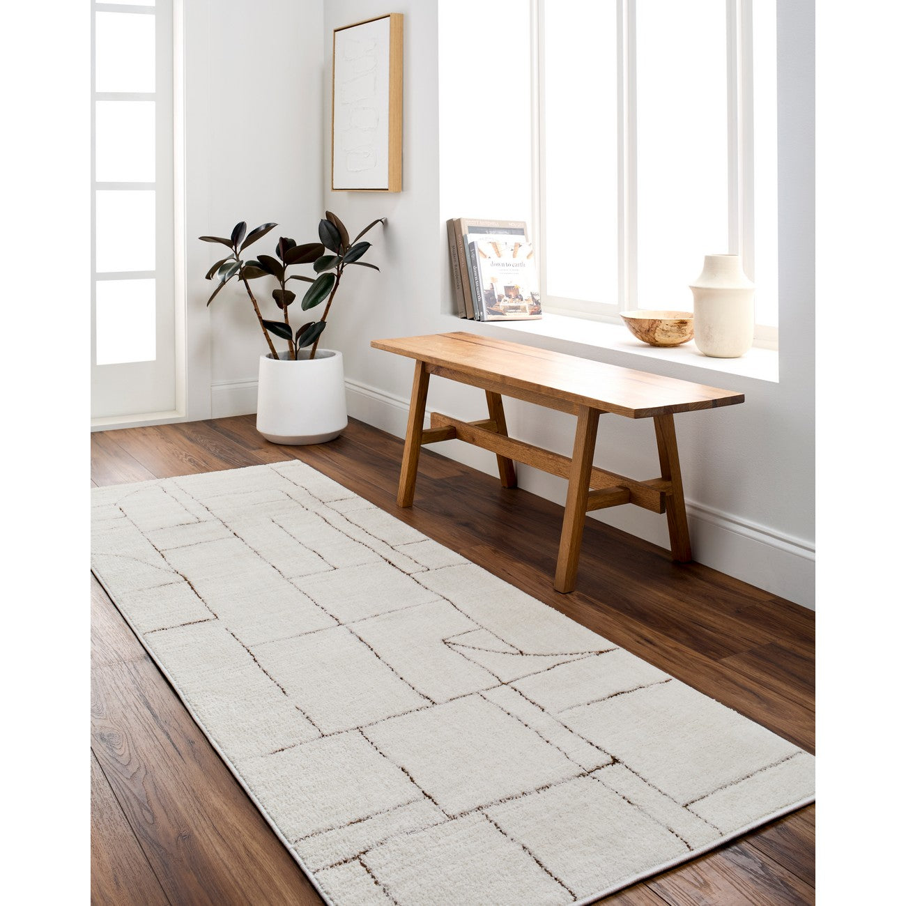 LISA Scandi Modern High Pile Ivory/Brown Area Rug Roomscene