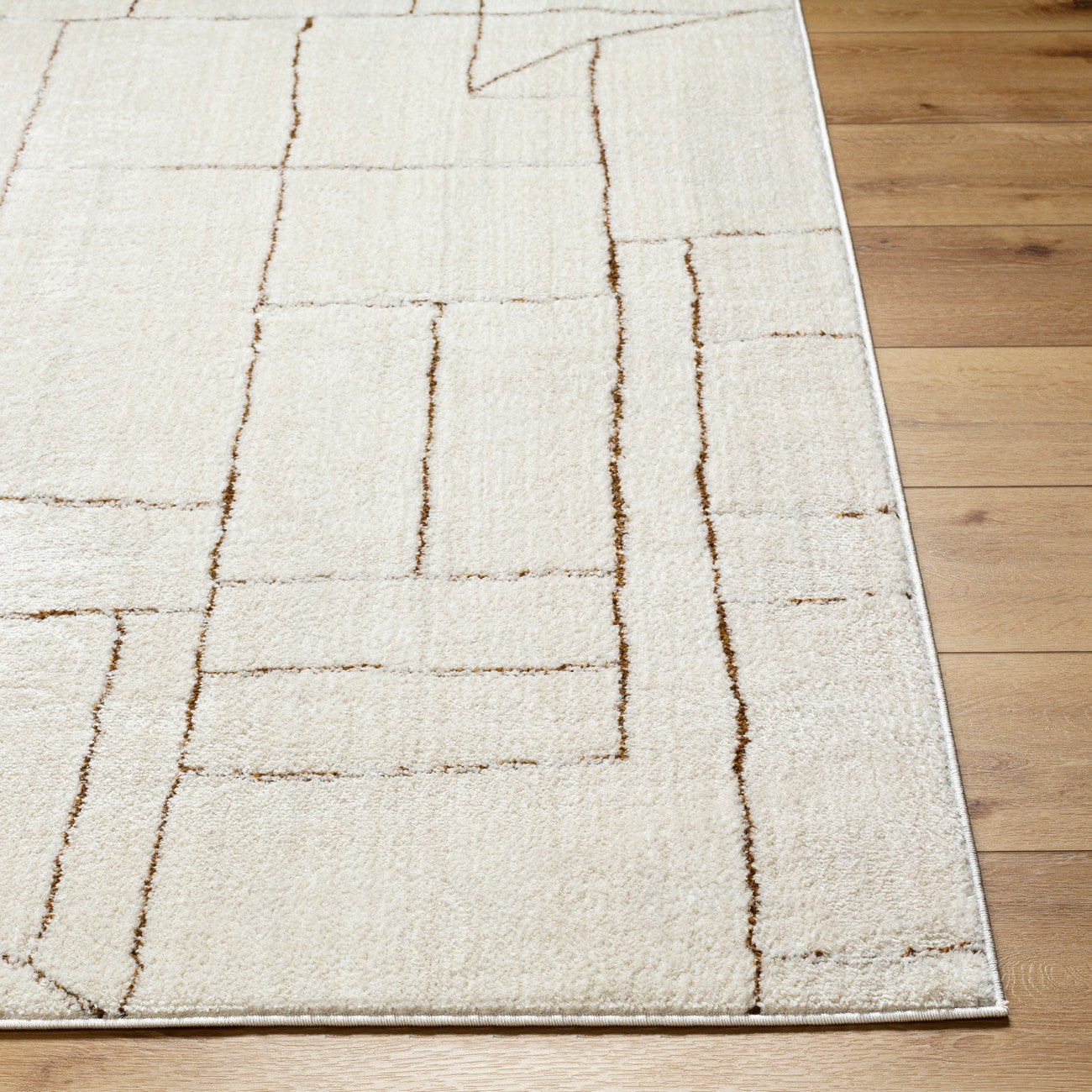 LISA Scandi Modern High Pile Ivory/Brown Area Rug Front