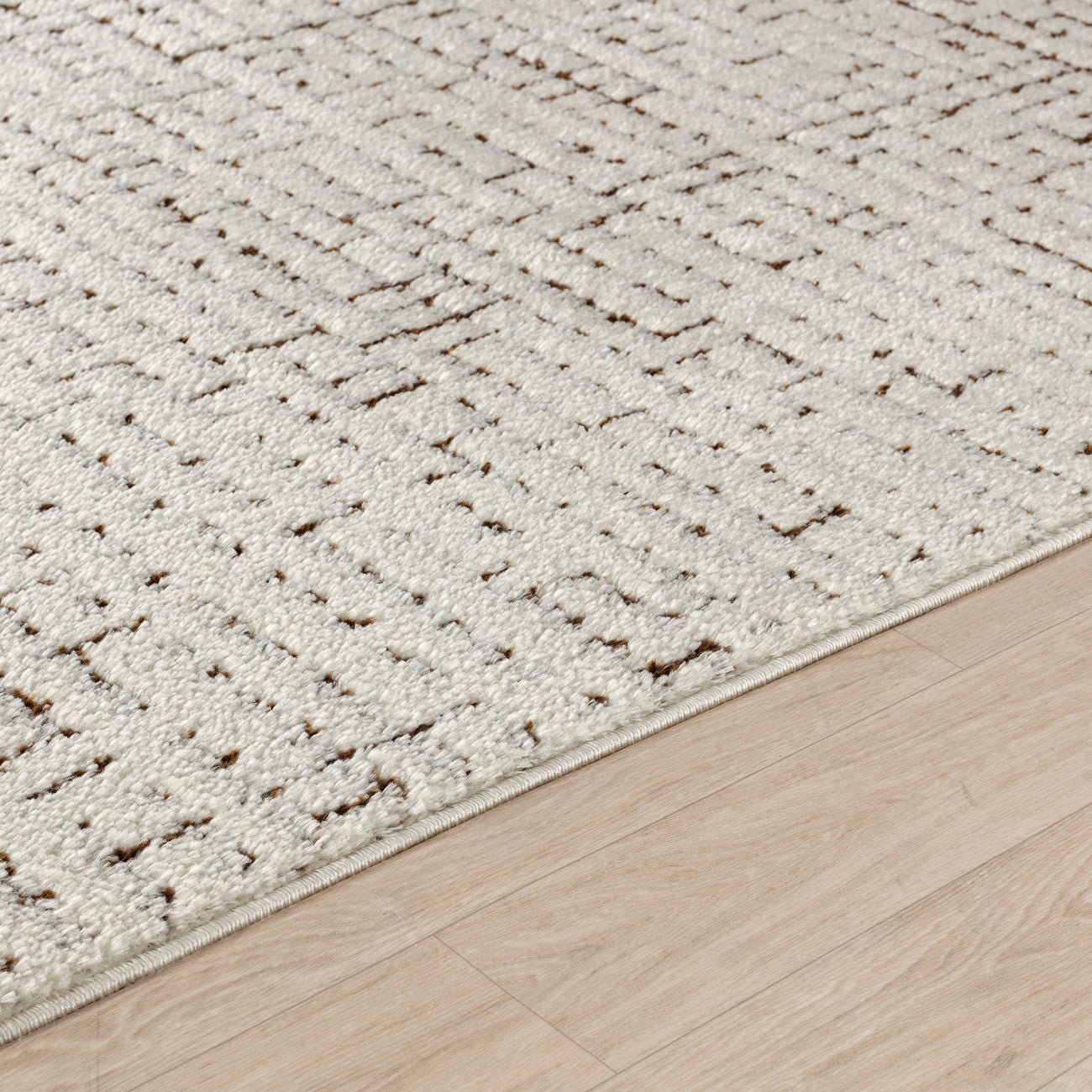 AMANDINE Scandi Modern High Pile Ivory/Brown Area Rug Texture