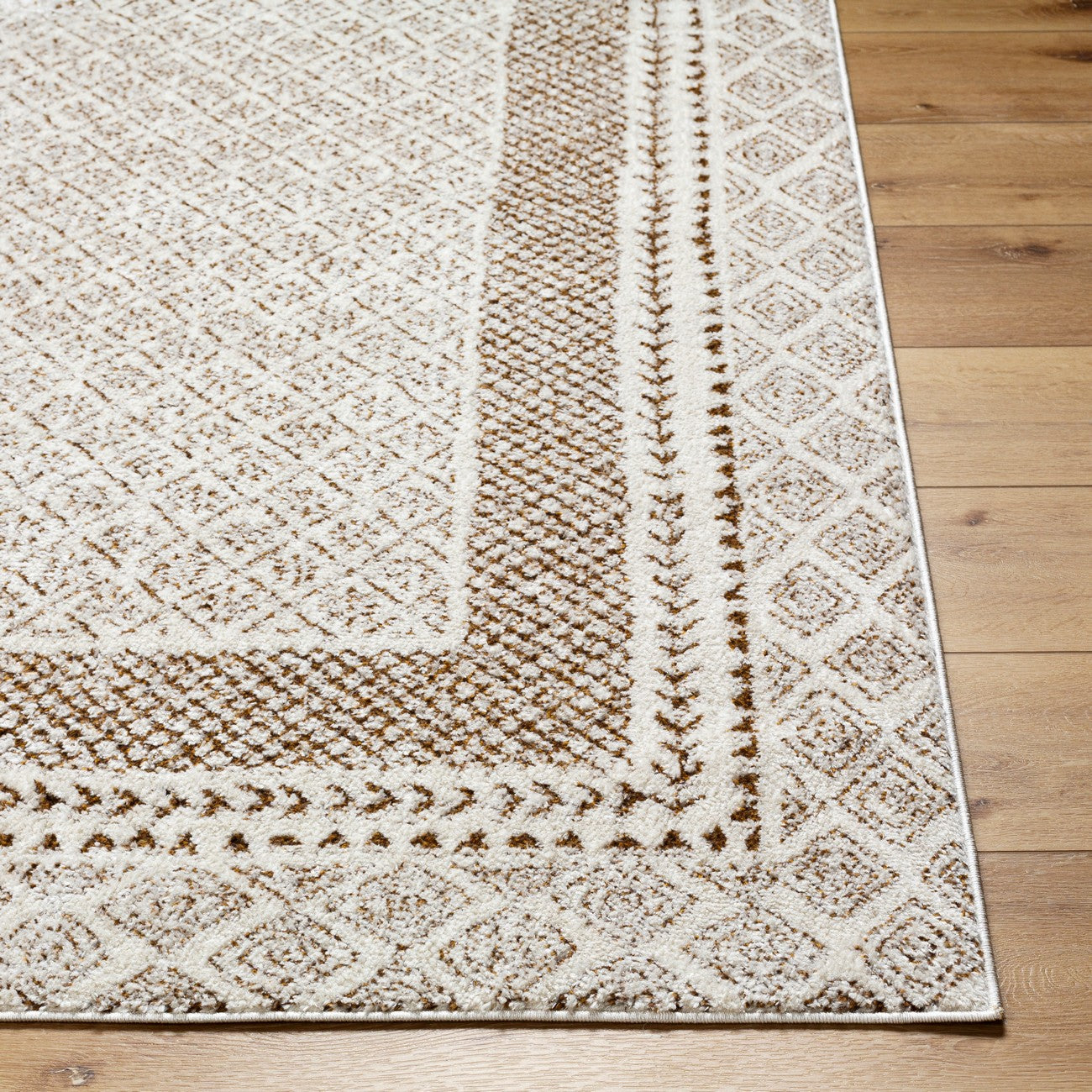 AMBRE Scandi Modern High Pile Ivory/Brown Area Rug Front