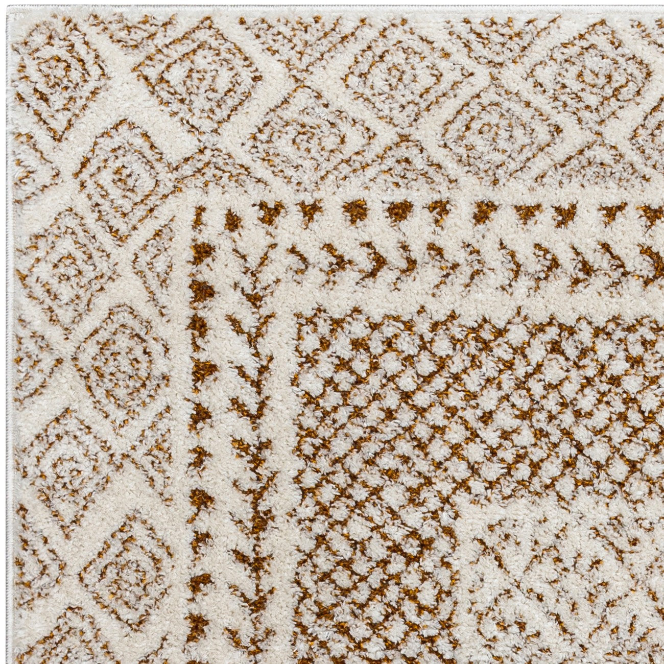 AMBRE Scandi Modern High Pile Ivory/Brown Area Rug Zoom