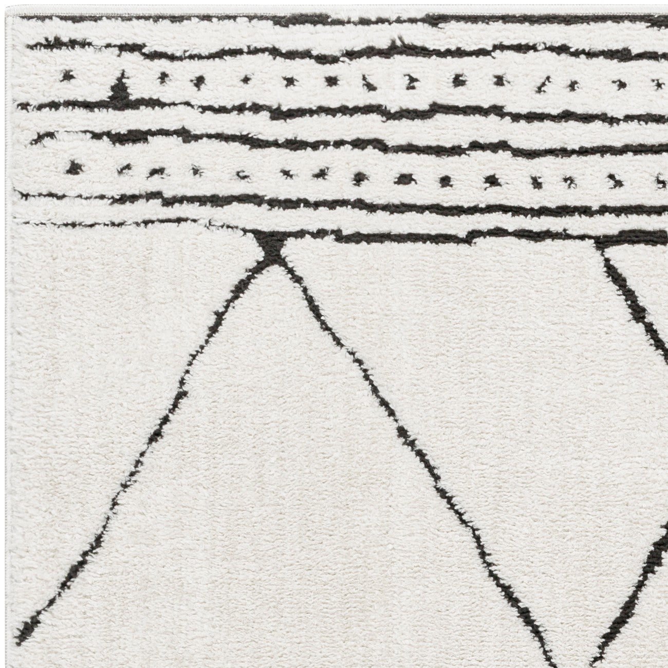 HANNAH Berber Modern High Pile Ivory Black Area Rug Zoom