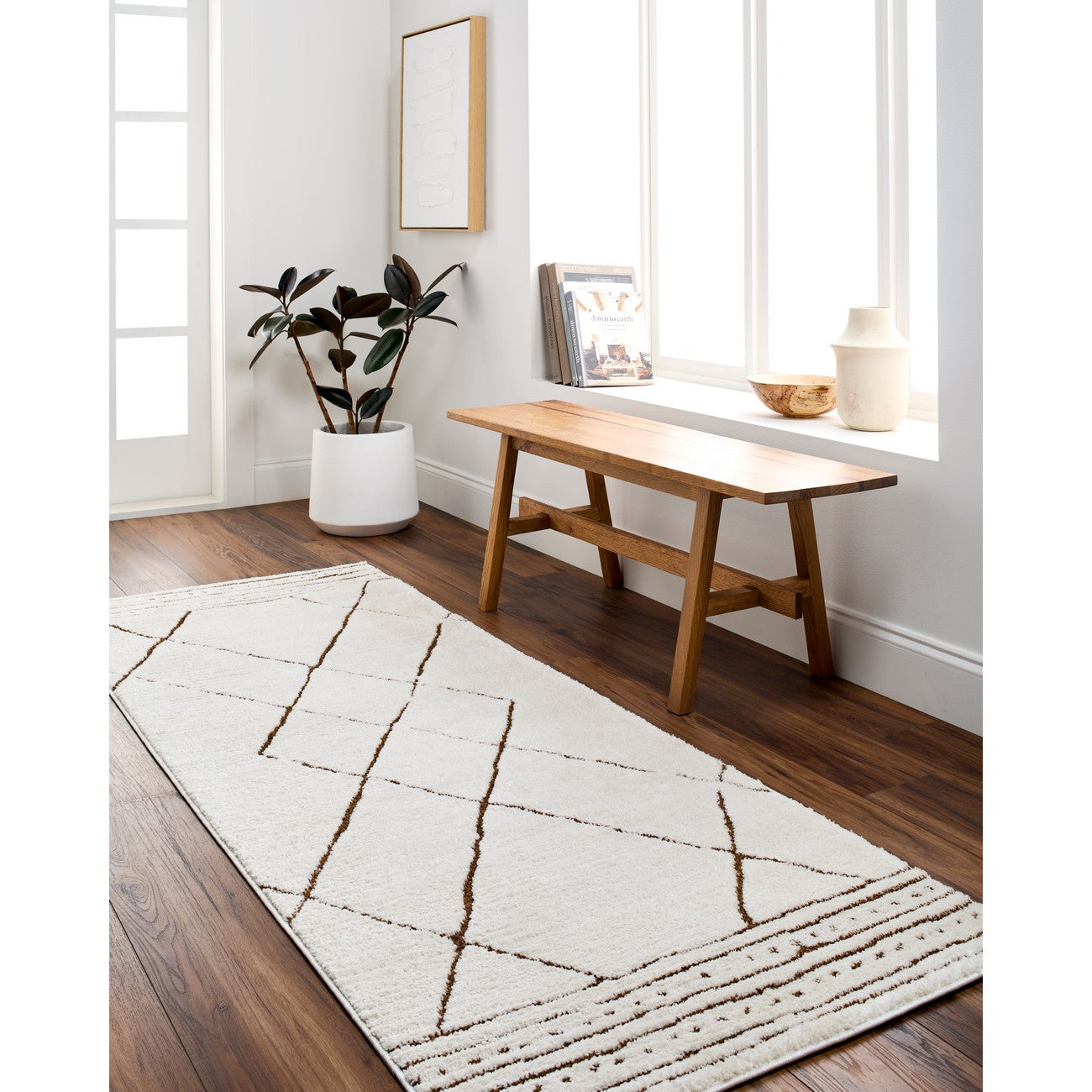 HANNAH Berber Modern High Pile Ivory/Brown Area Rug
