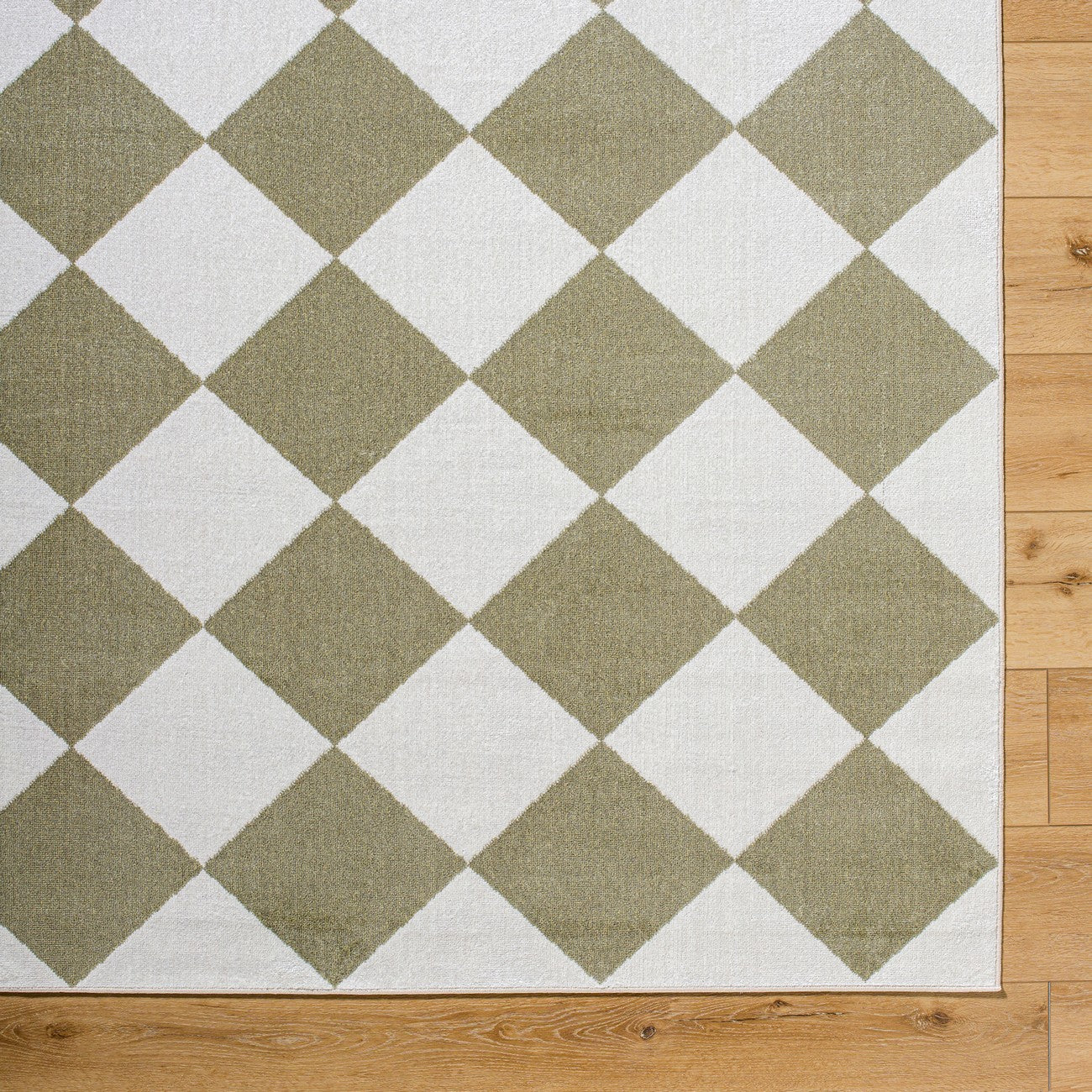 GHISLAINE Machine Washable Modern Boho Diamond Dusty Sage Area Rug Overhead