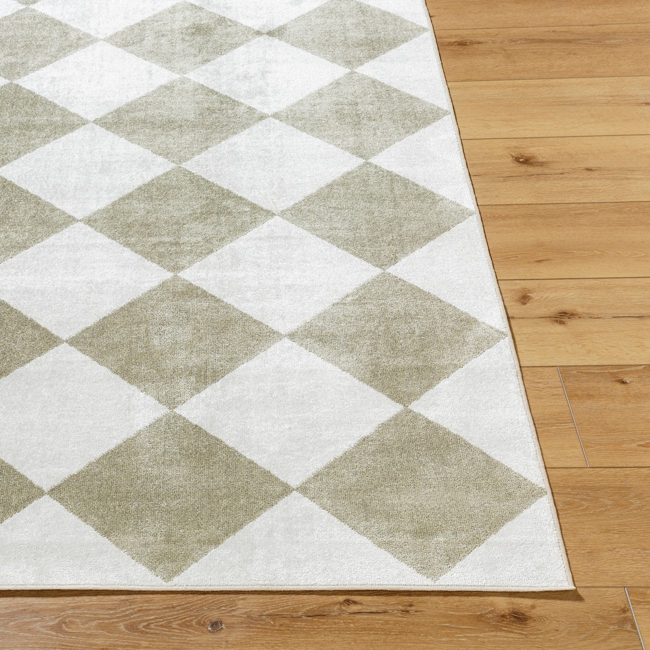 GHISLAINE Machine Washable Modern Boho Diamond Dusty Sage Area Rug Front