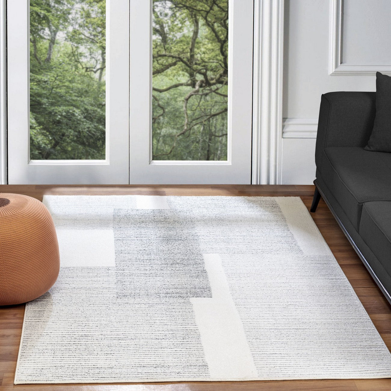 GINA Scandi Modern White/Grey Area Rug Roomscene