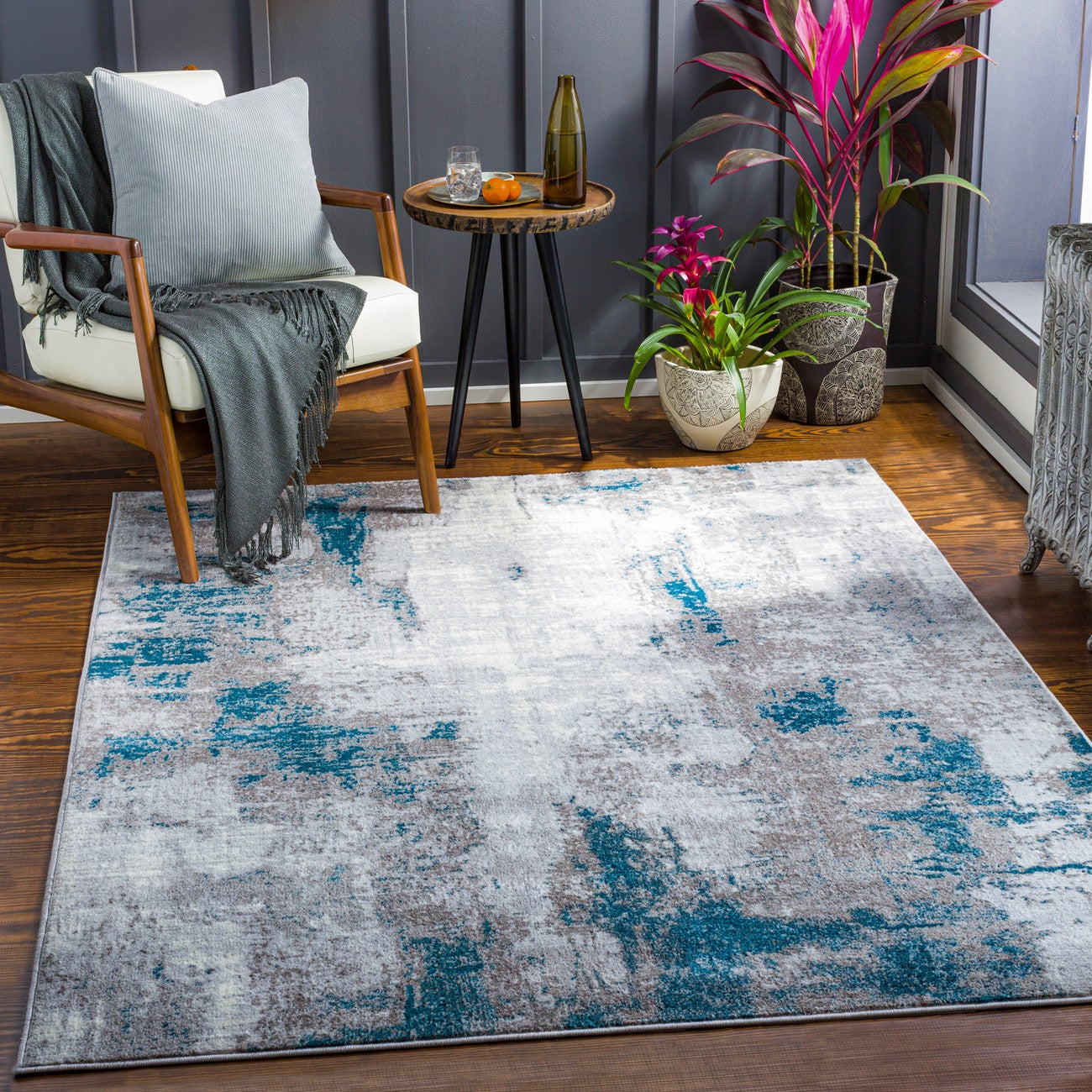 GIULIA Abstract Modern Marble Medium Grey Area Rug Roomscene