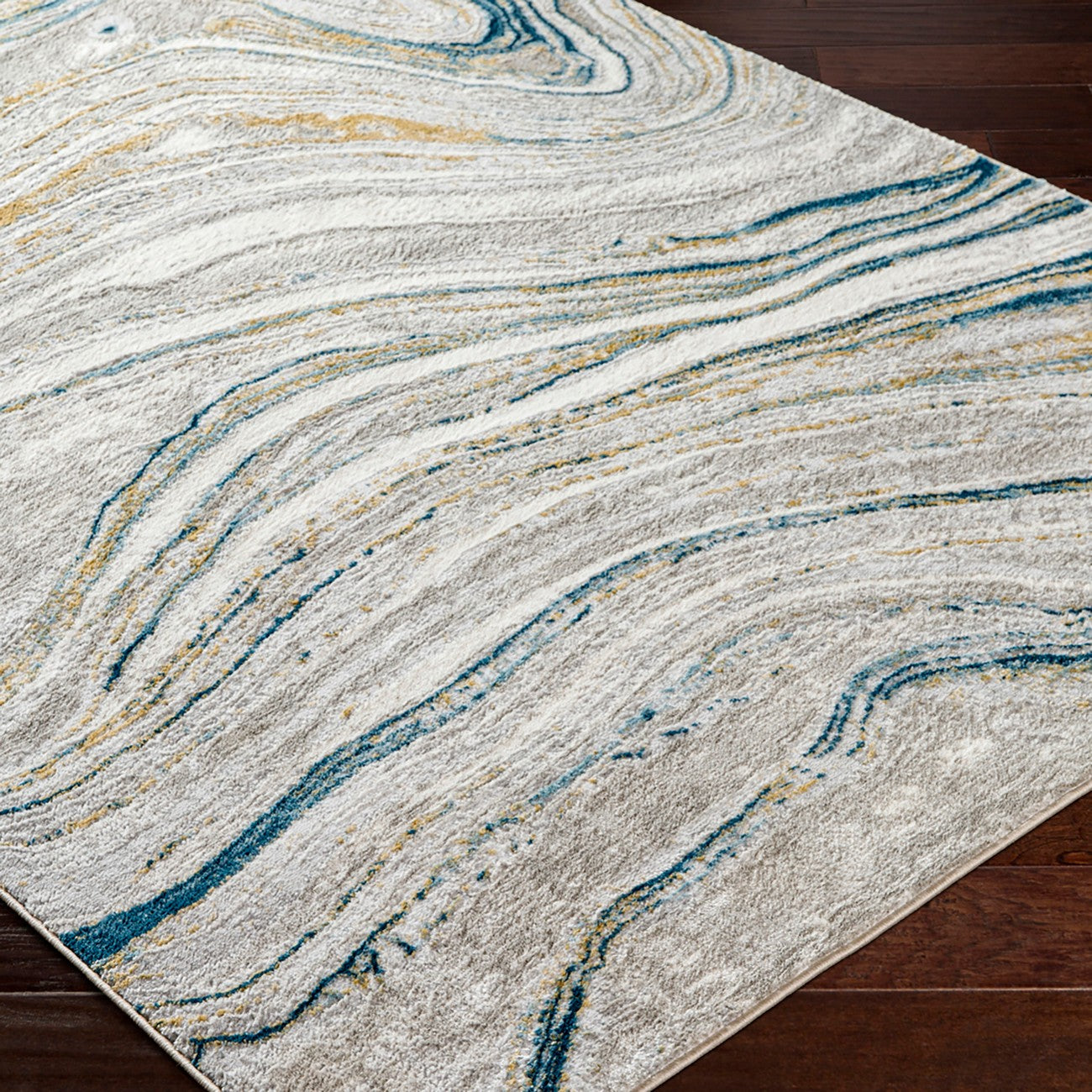 GLENDY Abstract Modern Marble Dark Teal/Beige Area Rug