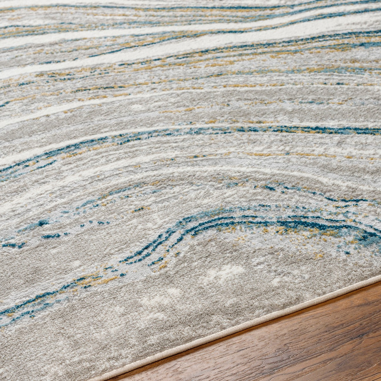 GLENDY Abstract Modern Marble Dark Teal/Beige Area Rug