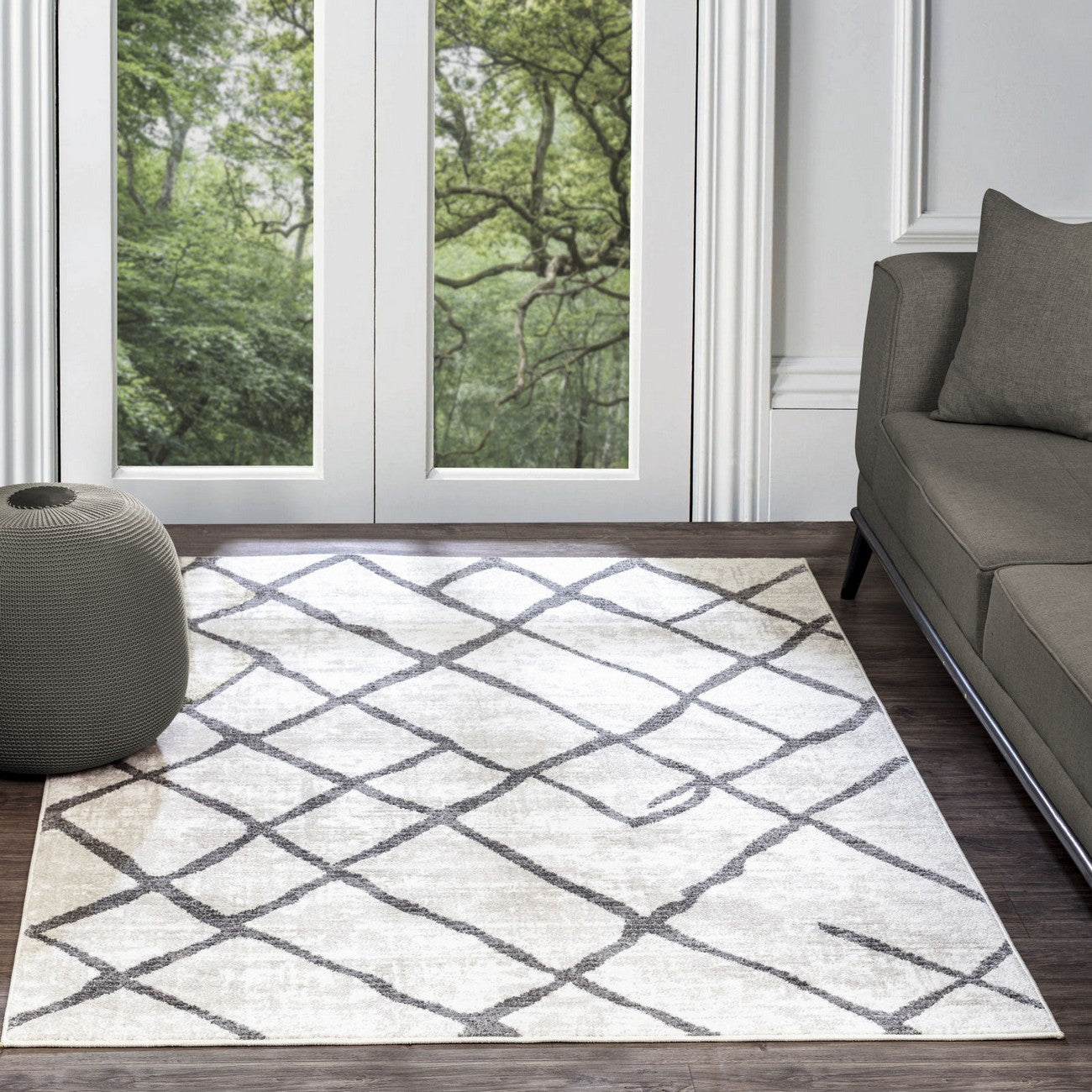 GLORIA Scandi Modern White/Grey Area Rug Roomscene