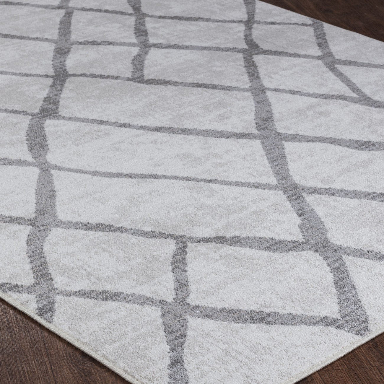 GLORIA Scandi Modern White/Grey Area Rug Corner