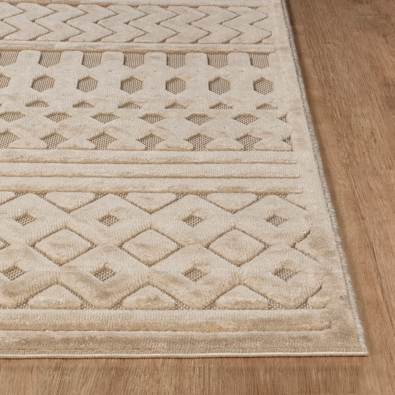 HARUKA Indoor & Outdoor 3D High & Low Pile Textured Beige Area Rug Front