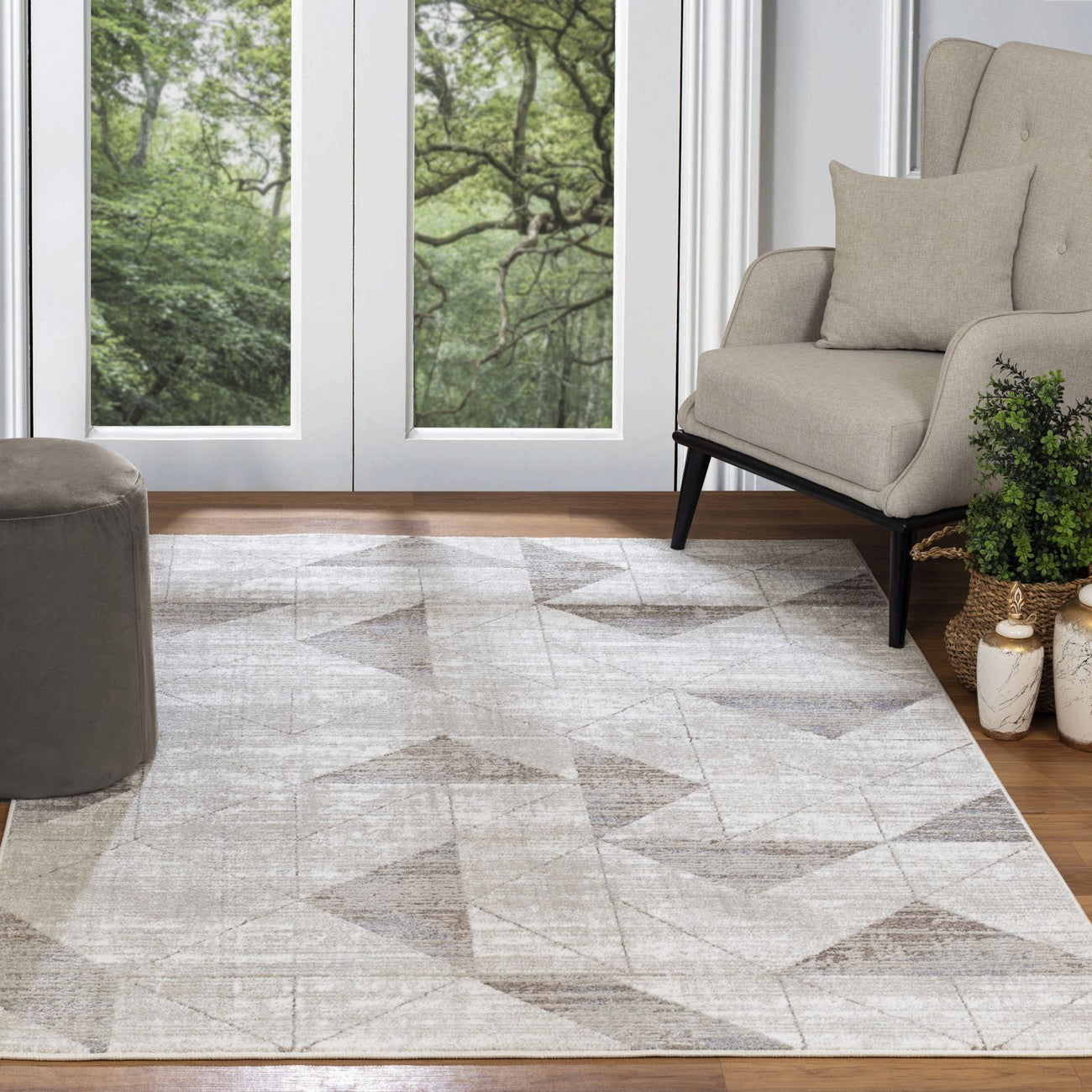 HAVEN Scandi Geometric White/Grey Area Rug Roomscene