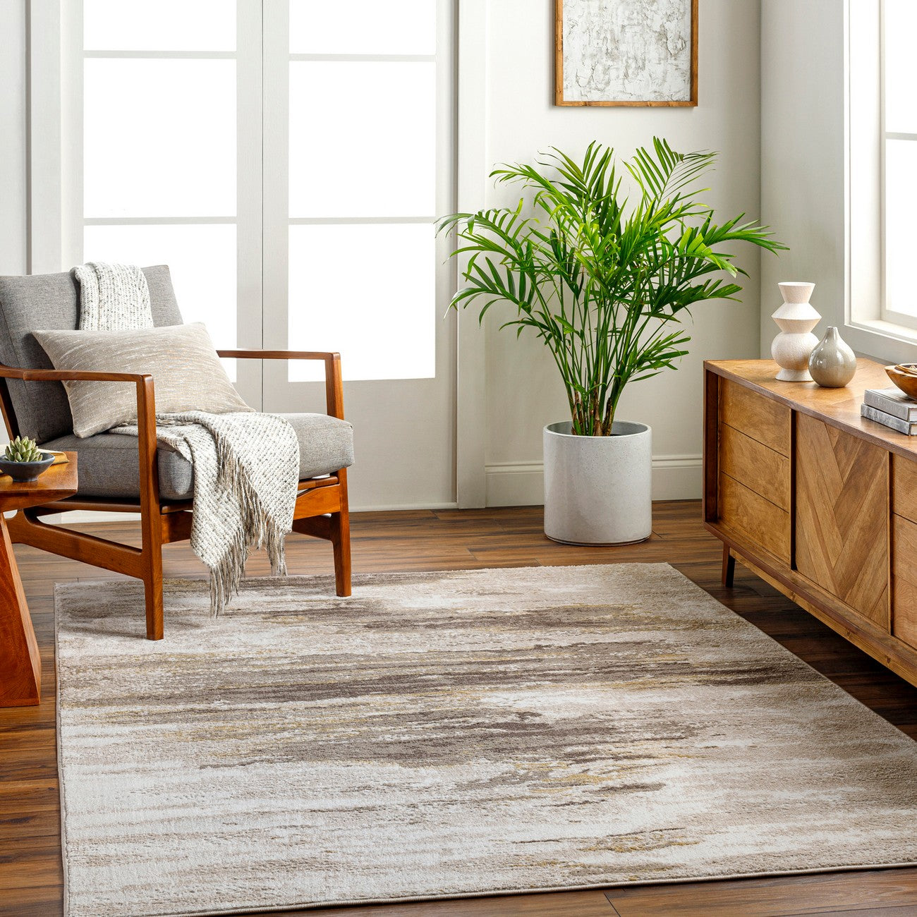 HILA Abstract Modern Marble Dark Brown/Off-White Area Rug Roomscene