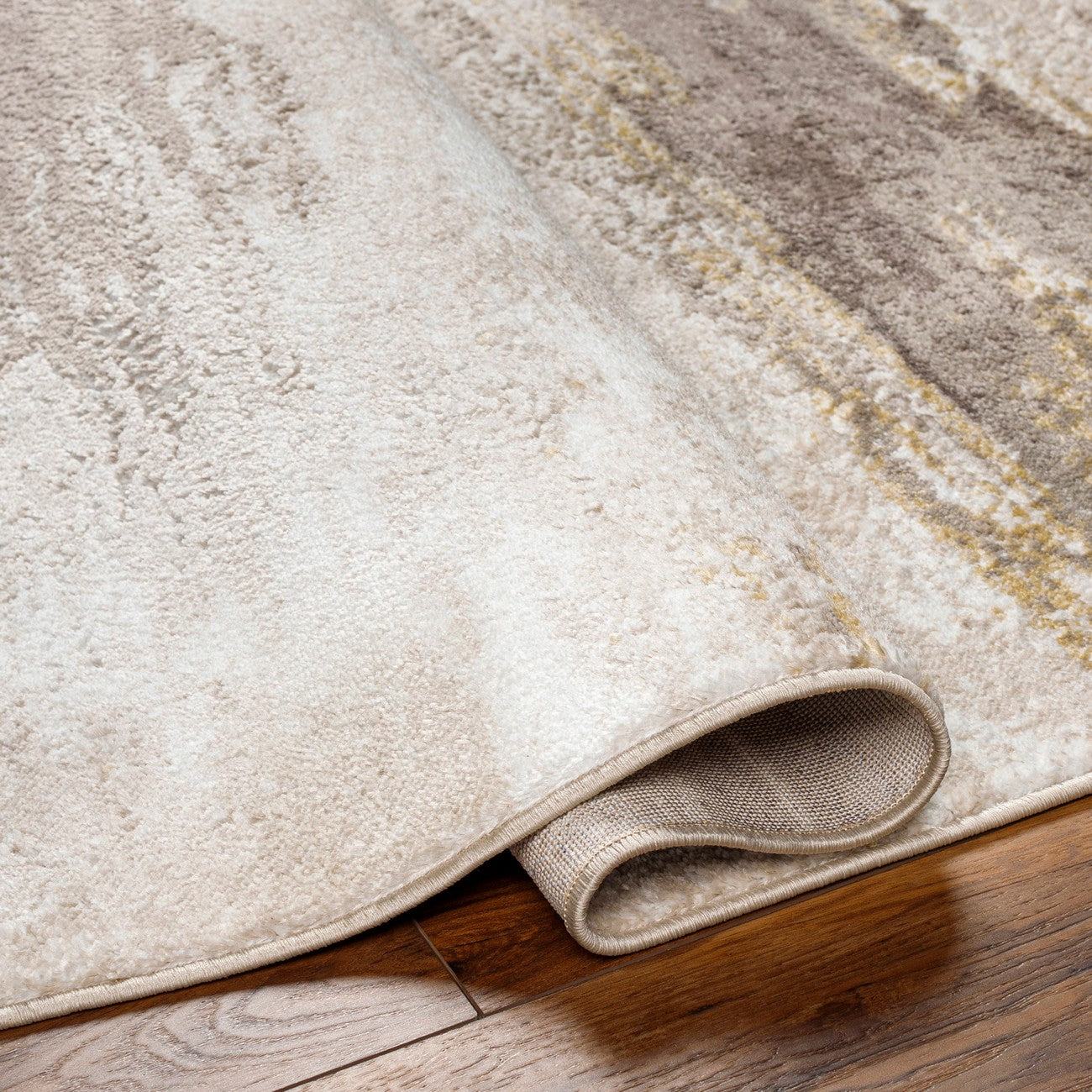 HILA Abstract Modern Marble Dark Brown/Off-White Area Rug Fold