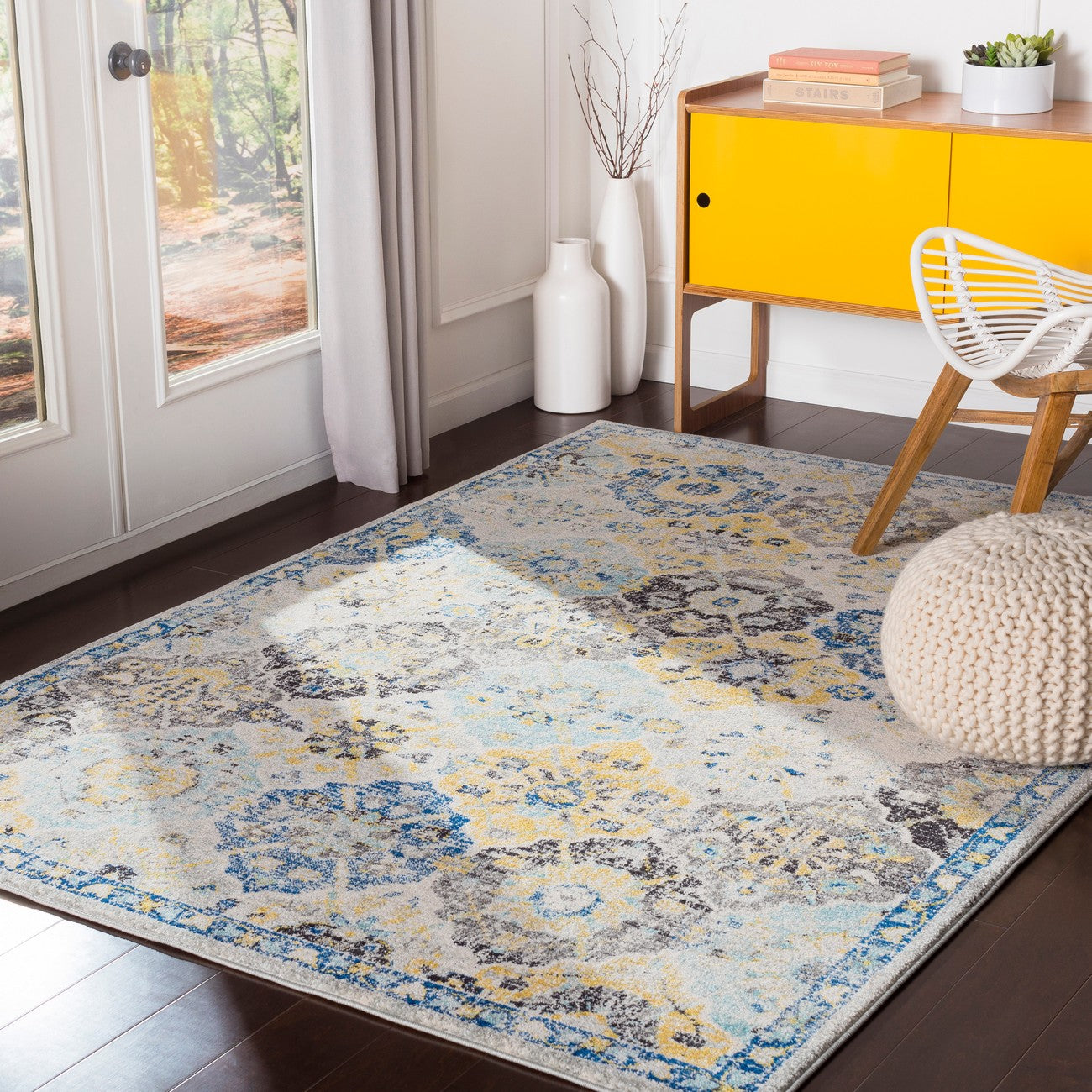 INES Vintage Traditional Oriental Boho Dark Blue Area Rug Roomscene