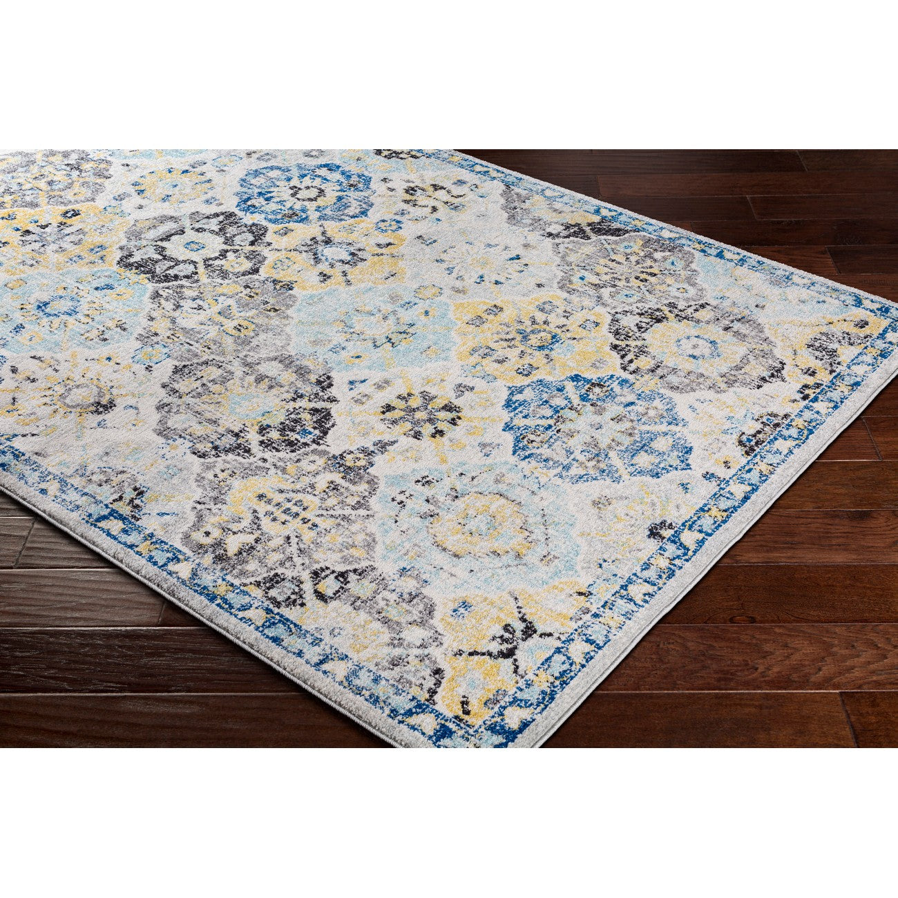 INES Vintage Traditional Oriental Boho Dark Blue Area Rug Corner