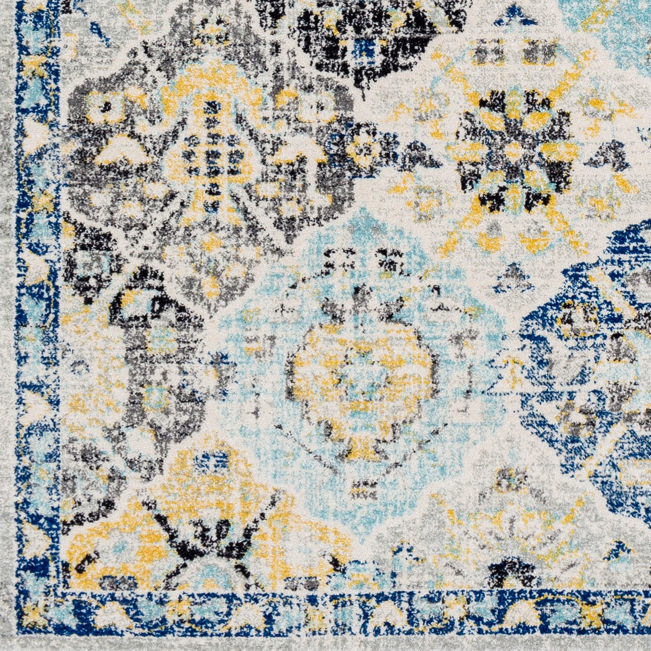 INES Vintage Traditional Oriental Boho Dark Blue Area Rug Swatch